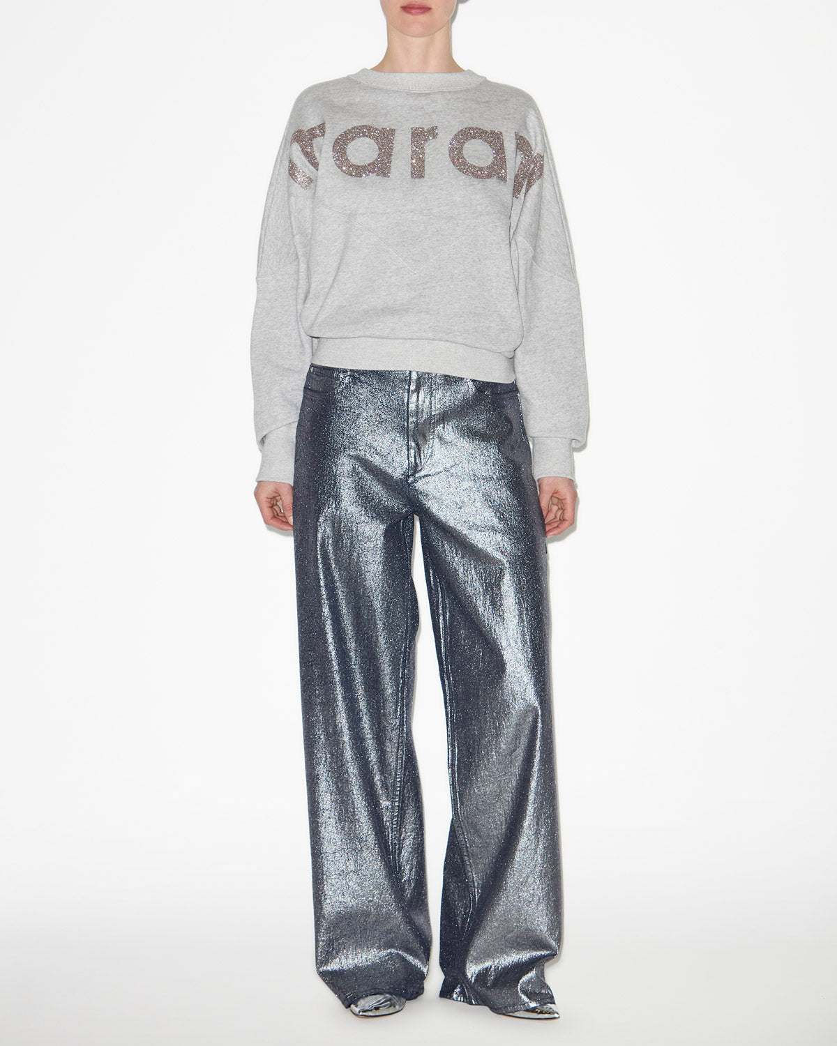 Jeans cover in denim metallizzato - Argento - Woman - 1