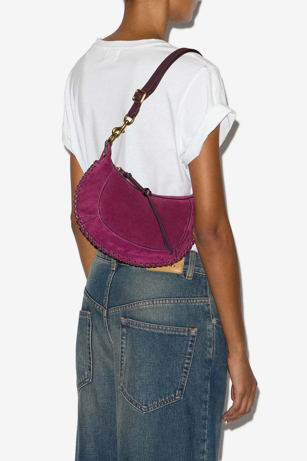 Sac porté épaule oskan moon en cuir de veau velours - Prune - Woman - 2