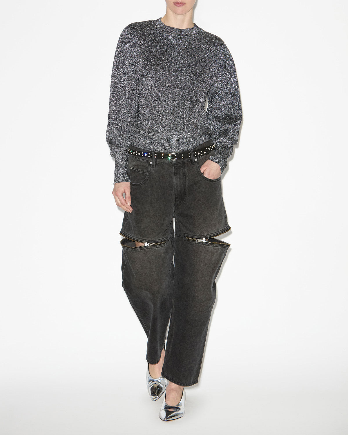 Kelaya lurex knit sweater with logo - Silver - Woman - 1