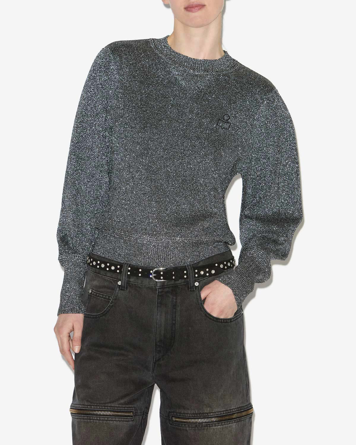 Kelaya lurex knit sweater with logo - Silver - Woman - 3