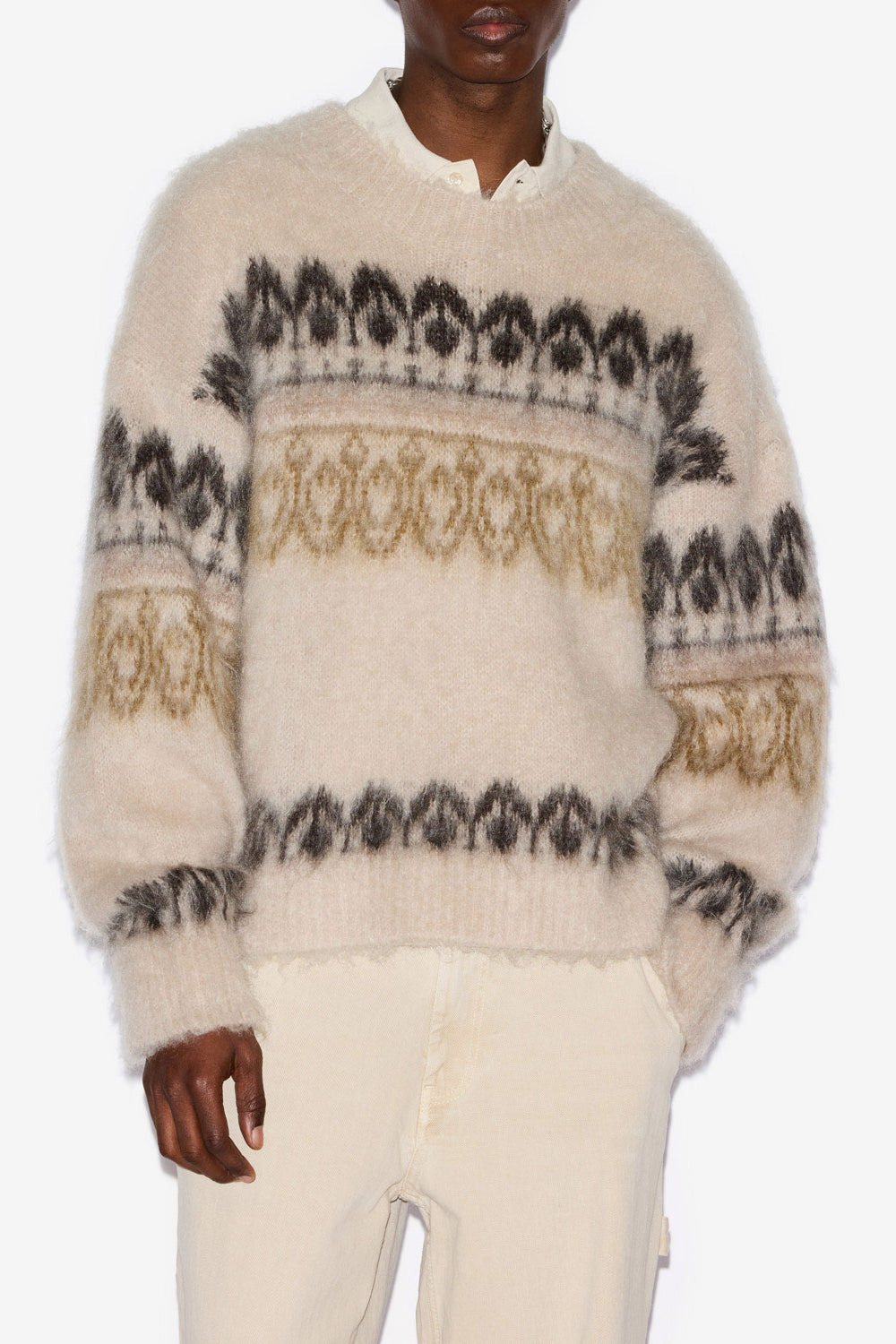 Maglione dullyh in mohair con motivi arty - Cachi - Man - 4