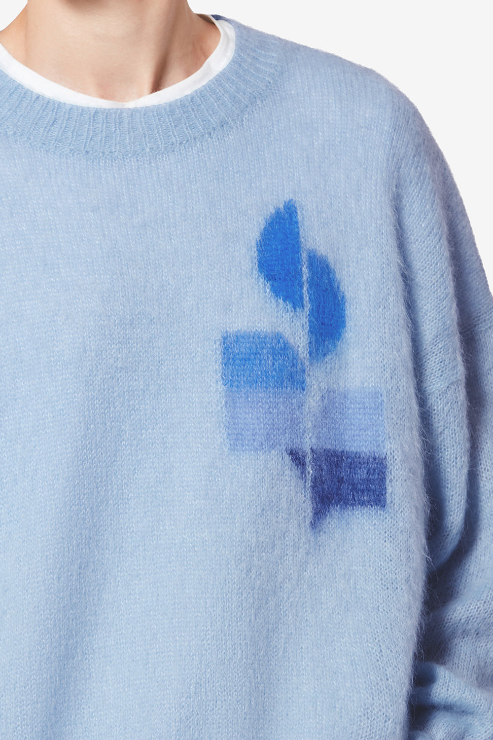 Zweifarbiger mohair-pullover drany mit logo - Hellblau - Man - 3
