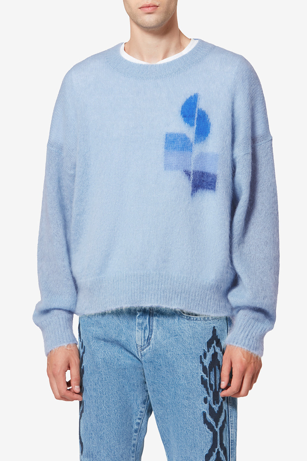 Zweifarbiger mohair-pullover drany mit logo - Hellblau - Man - 4