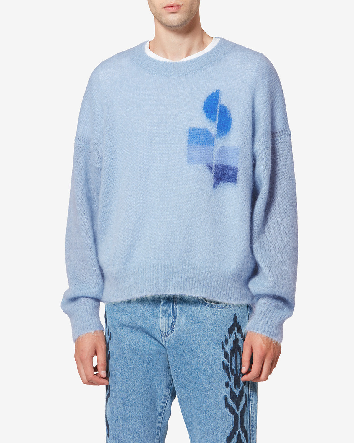 Jersey de mohair bicolor drany con logotipo - Azul claro - Man - 3