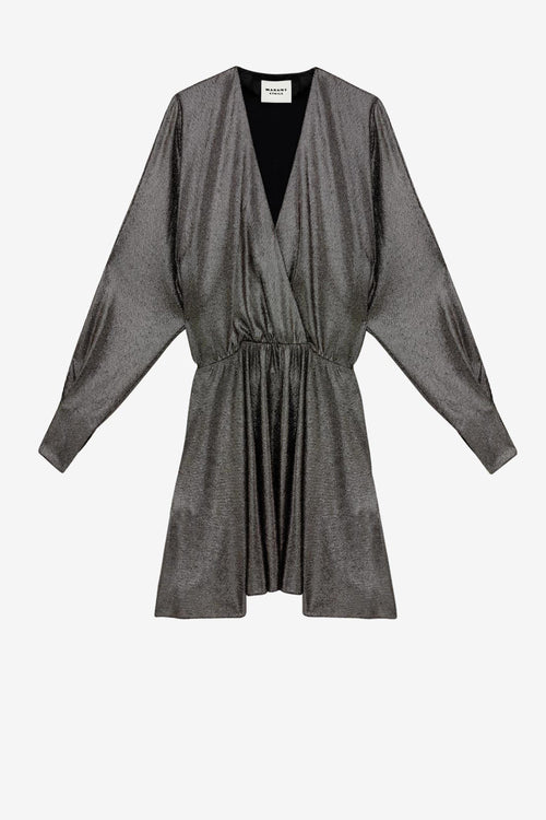 Abito alexane corto con drappeggi metallizzati - Metallic black - Woman