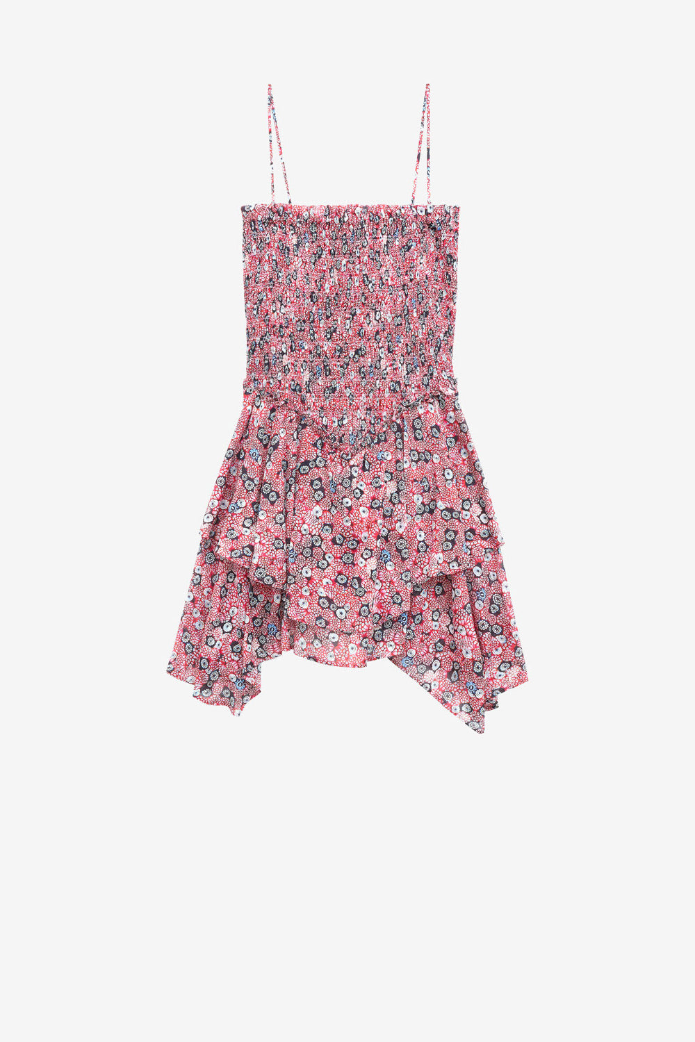 Robe anka smockée en voile de coton imprimé - Framboise-noir - Woman - 1