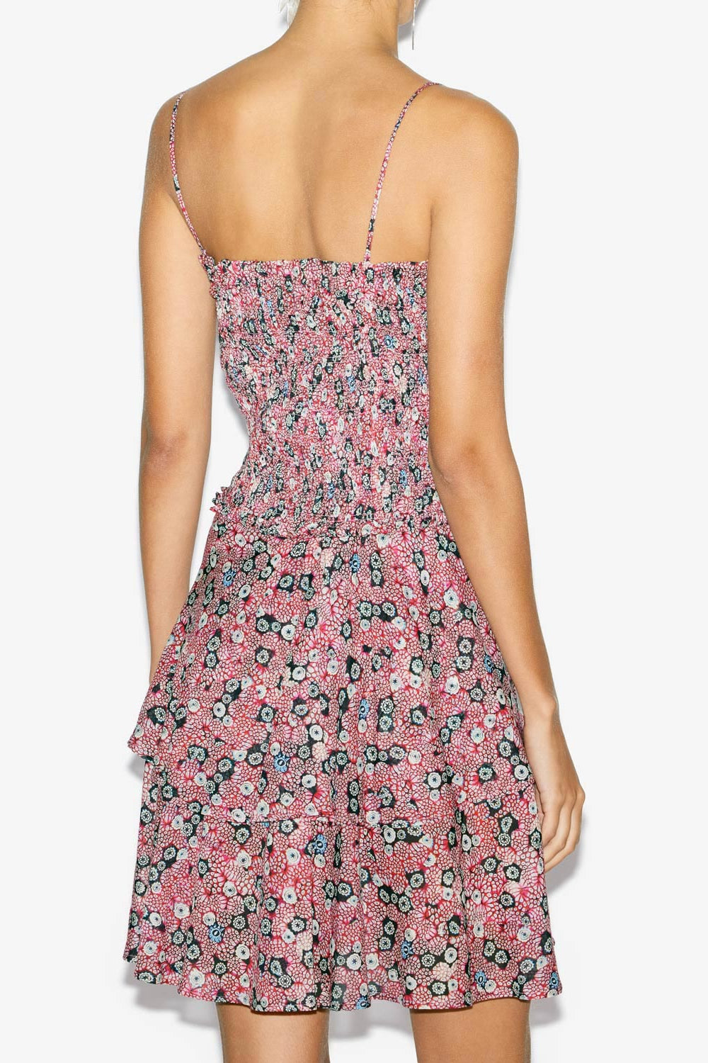 Robe anka smockée en voile de coton imprimé - Framboise-noir - Woman - 5