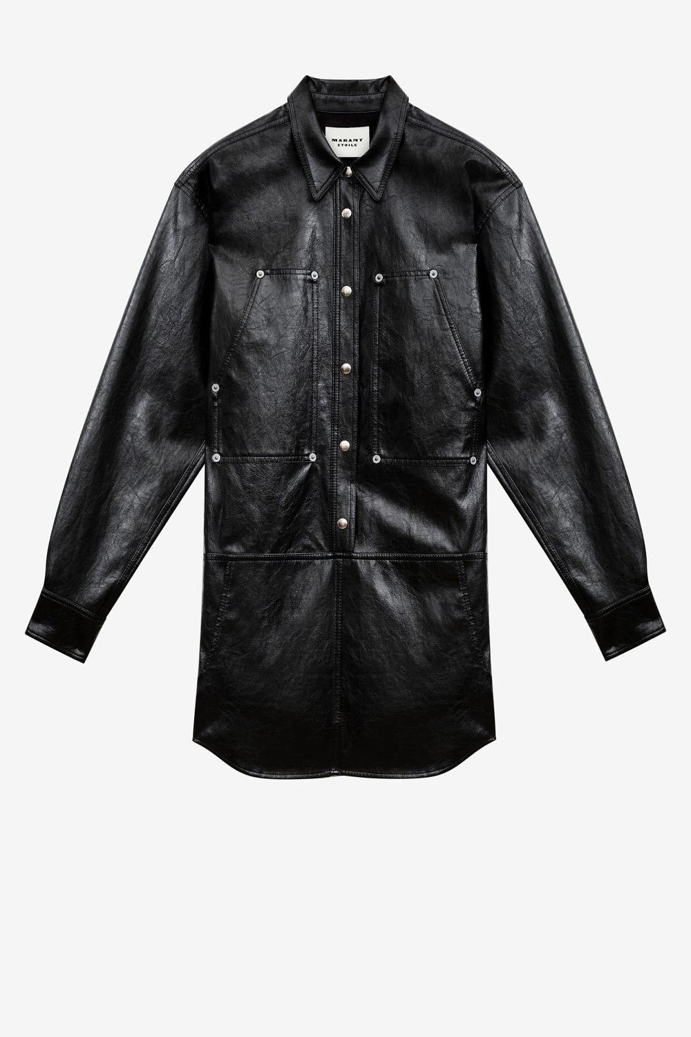 Abito ayali corto a camicia effetto pelle - Nero - Woman - 1