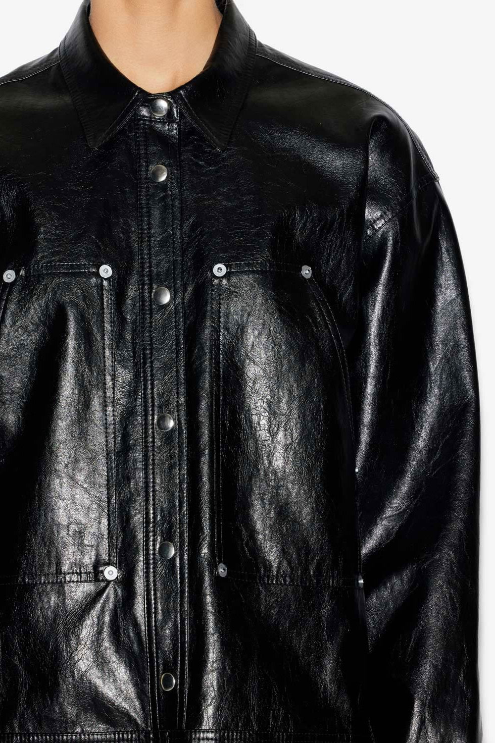 Abito ayali corto a camicia effetto pelle - Nero - Woman - 3