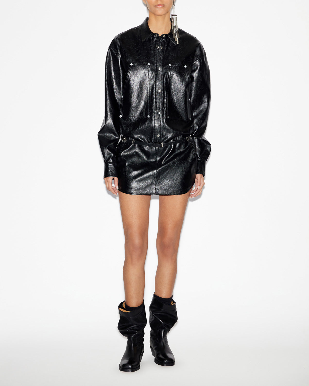 Ayali レザー風ショートシャツドレス - 黒 - Woman - 1