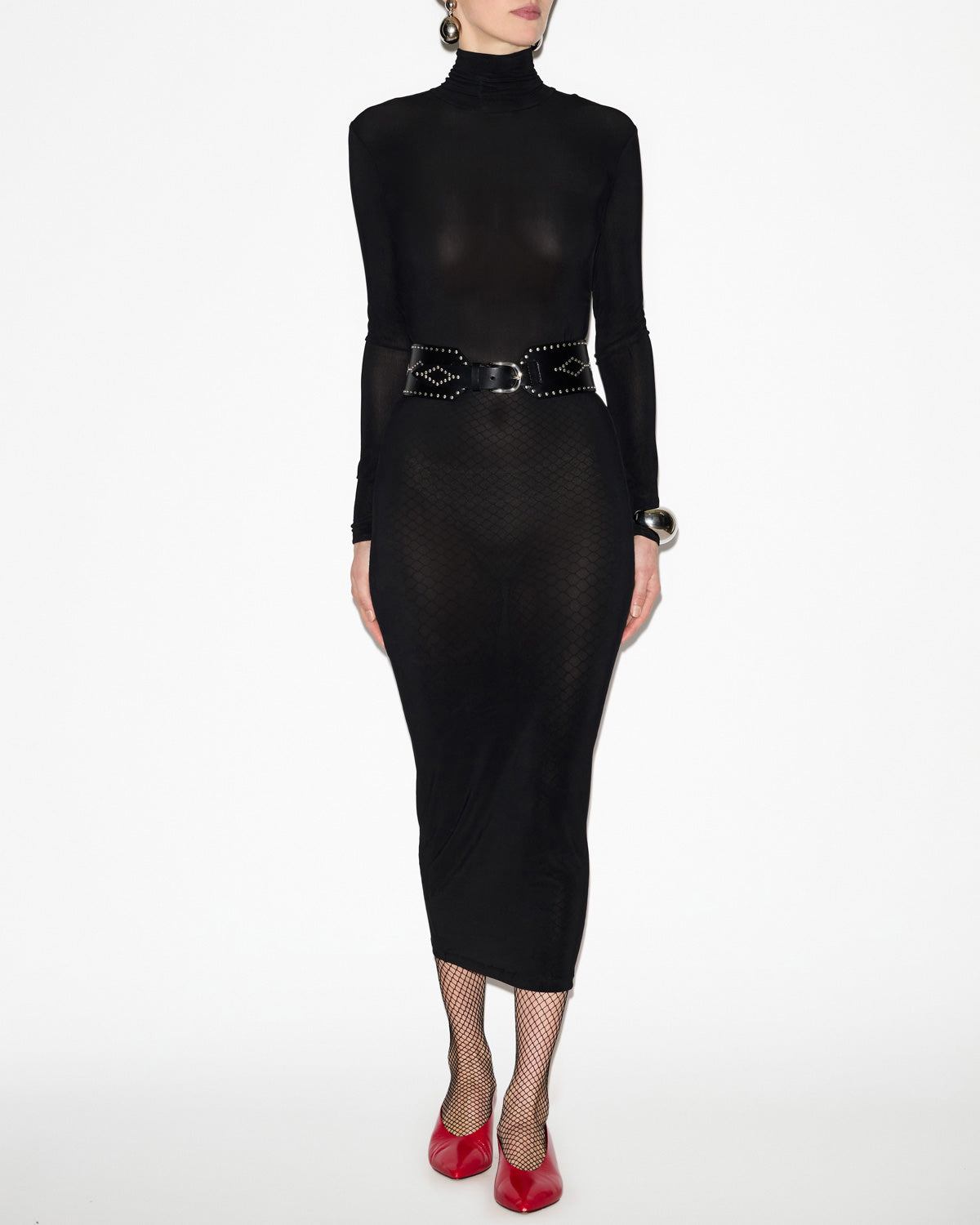 Vanessa roll neck dress in plain-colored jersey - Black - Woman - 1