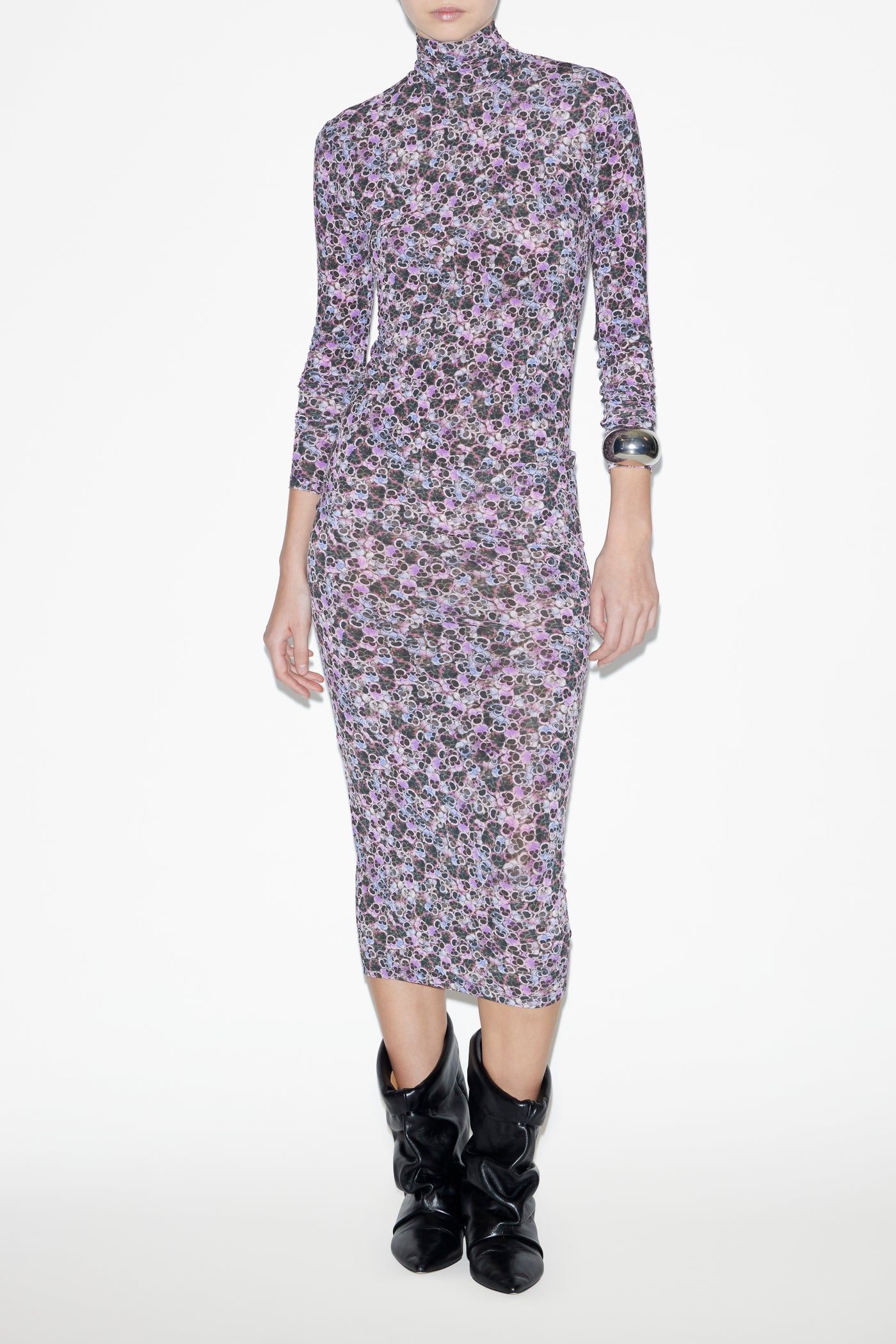 Vanessa roll neck dress in plain-colored jersey - Purple - Woman - 2