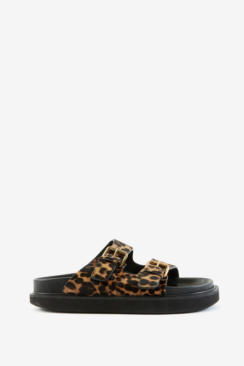 Sandales plates en cuir imprimé lennya - Léopard - Woman