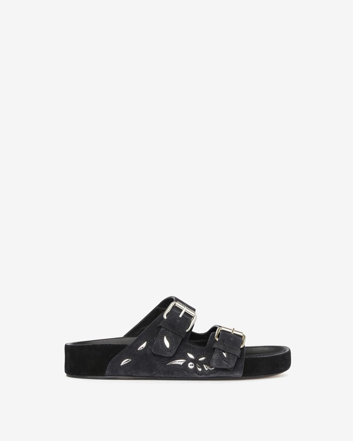 Sandali flat lennyo in pelle lavorata - Faded black-silver - Woman - 1