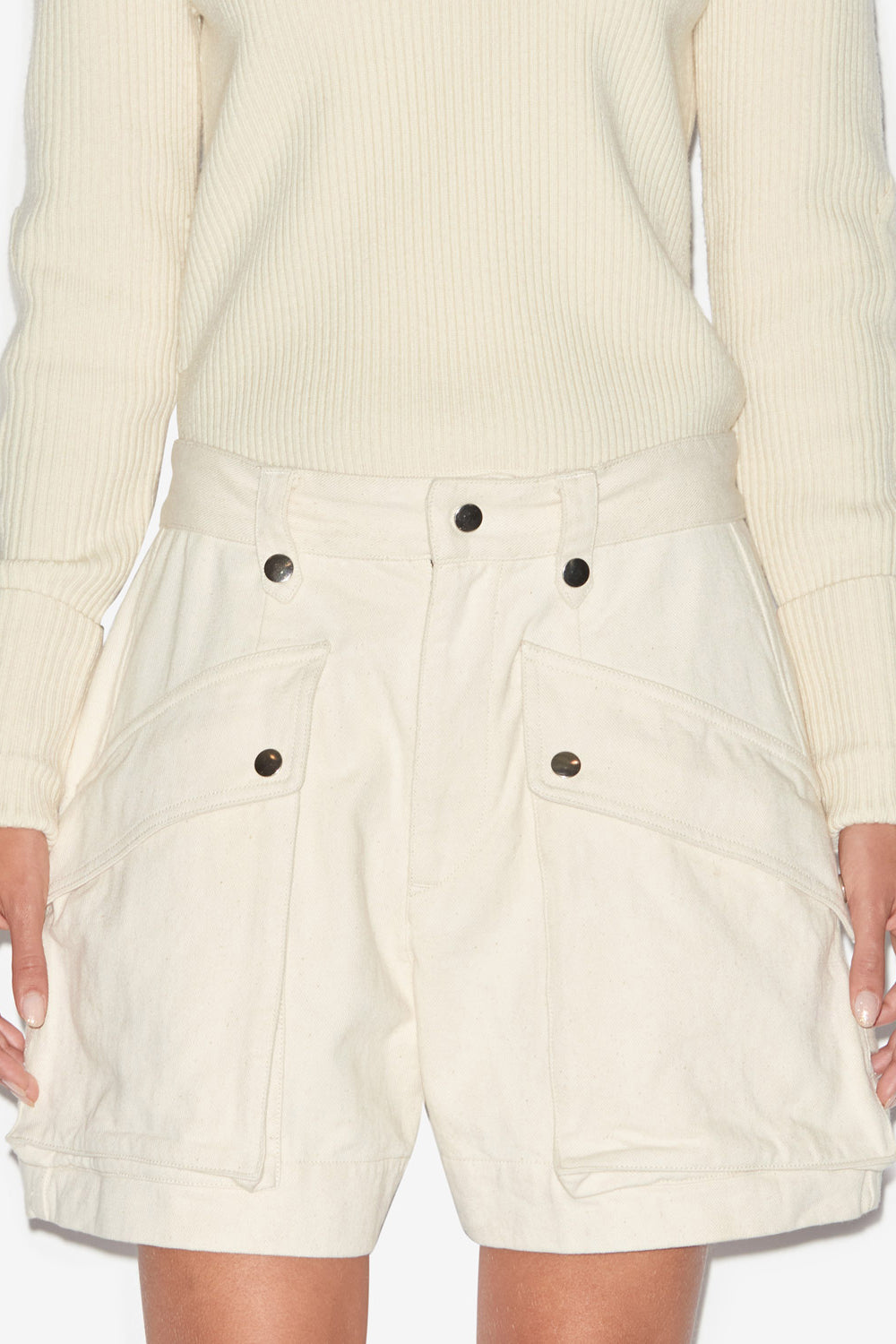 Shorts jemmy in stile workwear in cotone tinta unita - Ecru - Woman - 4