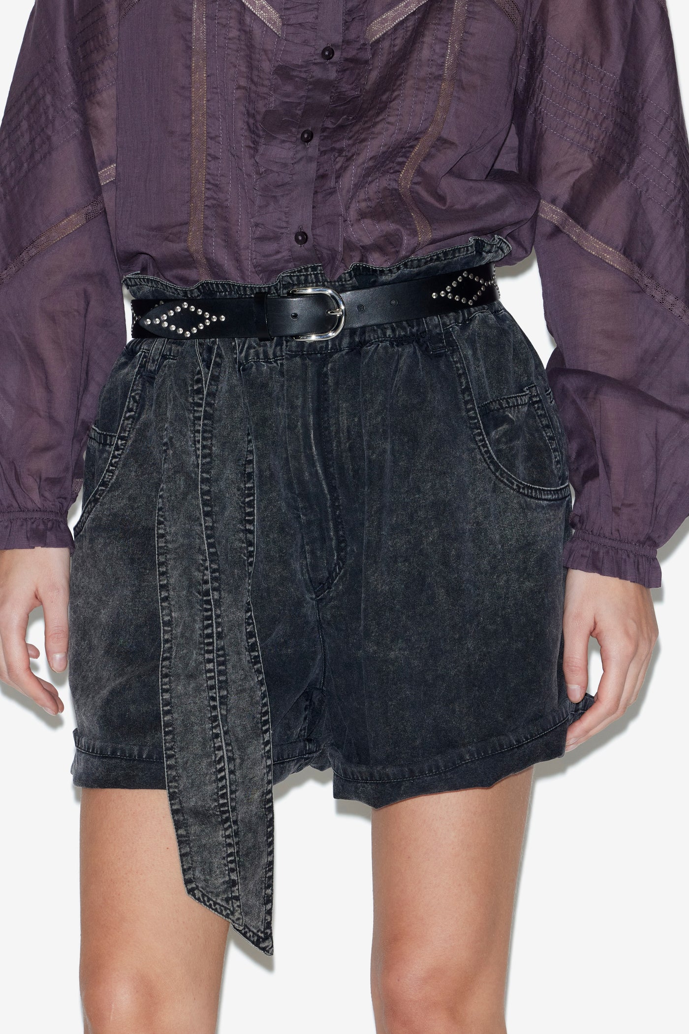 Kurze shorts pierine aus chambray - Schwarz gewaschen - Woman - 4