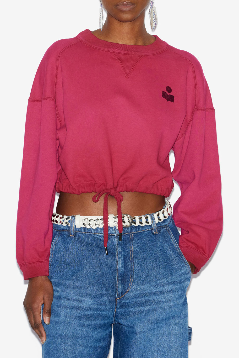 Margo short cotton logo sweatshirt - Raspberry - Woman - 4