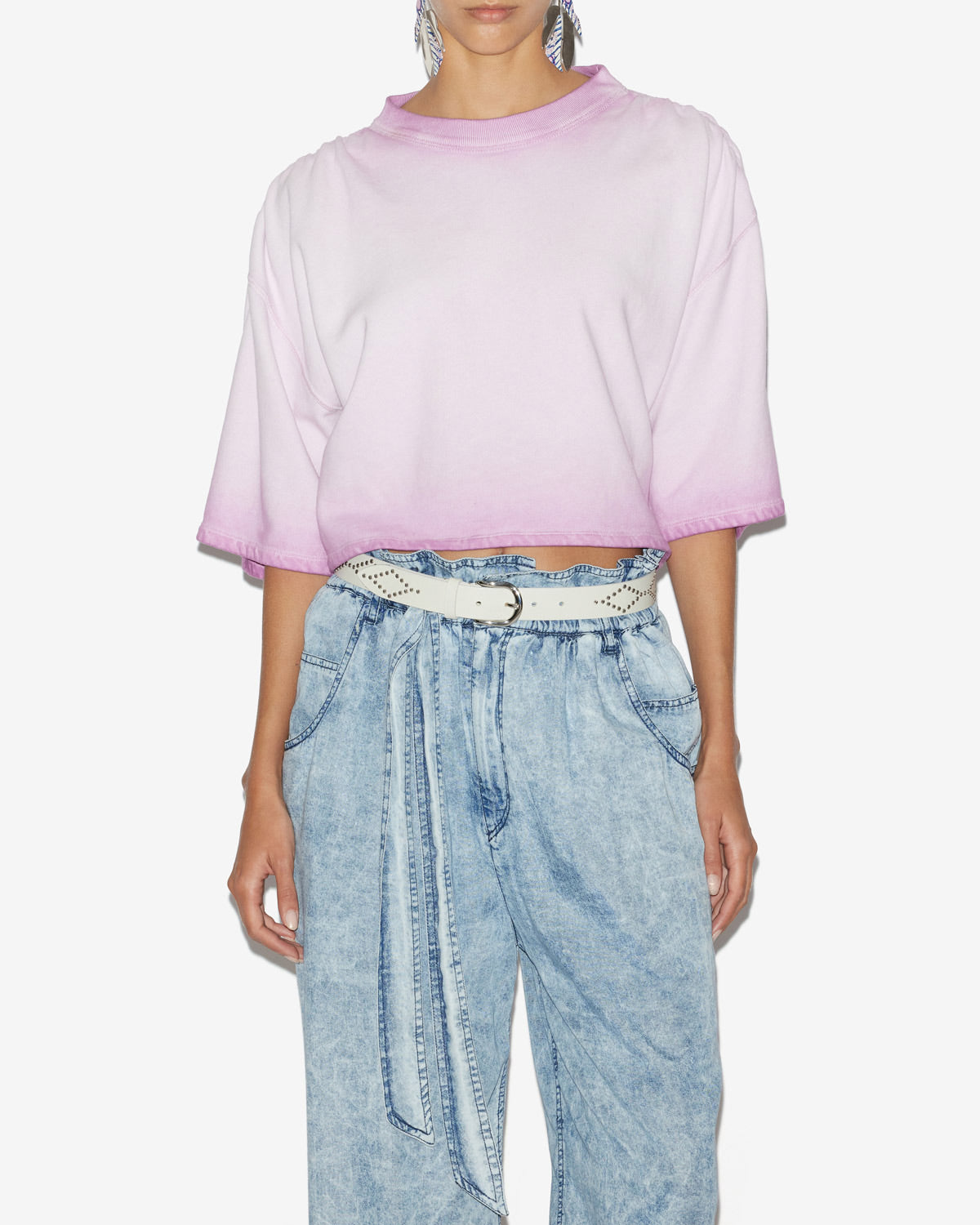 Sweatshirt perolina en coton délavé à manches courtes - Lilas - Woman - 3