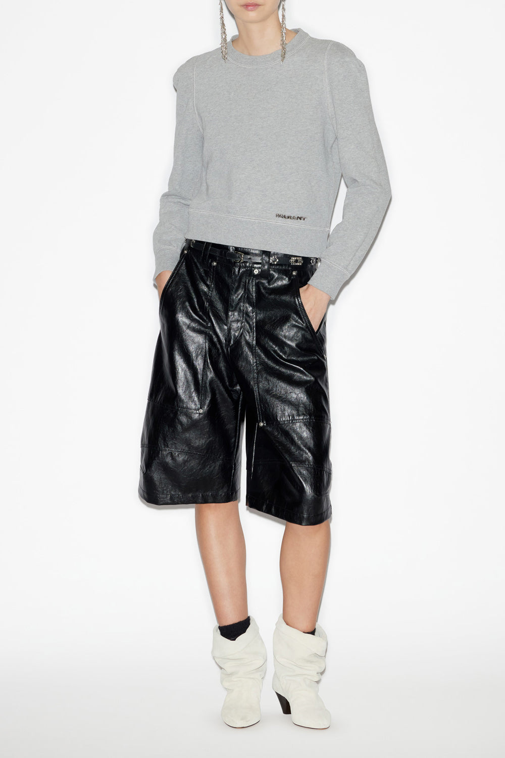 Felpa prissa in cotone con spalle strutturate - Grigio - Woman - 2