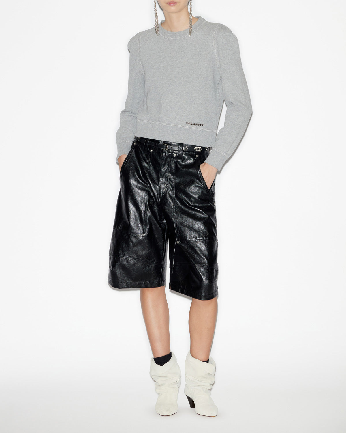 Felpa prissa in cotone con spalle strutturate - Grigio - Woman - 1