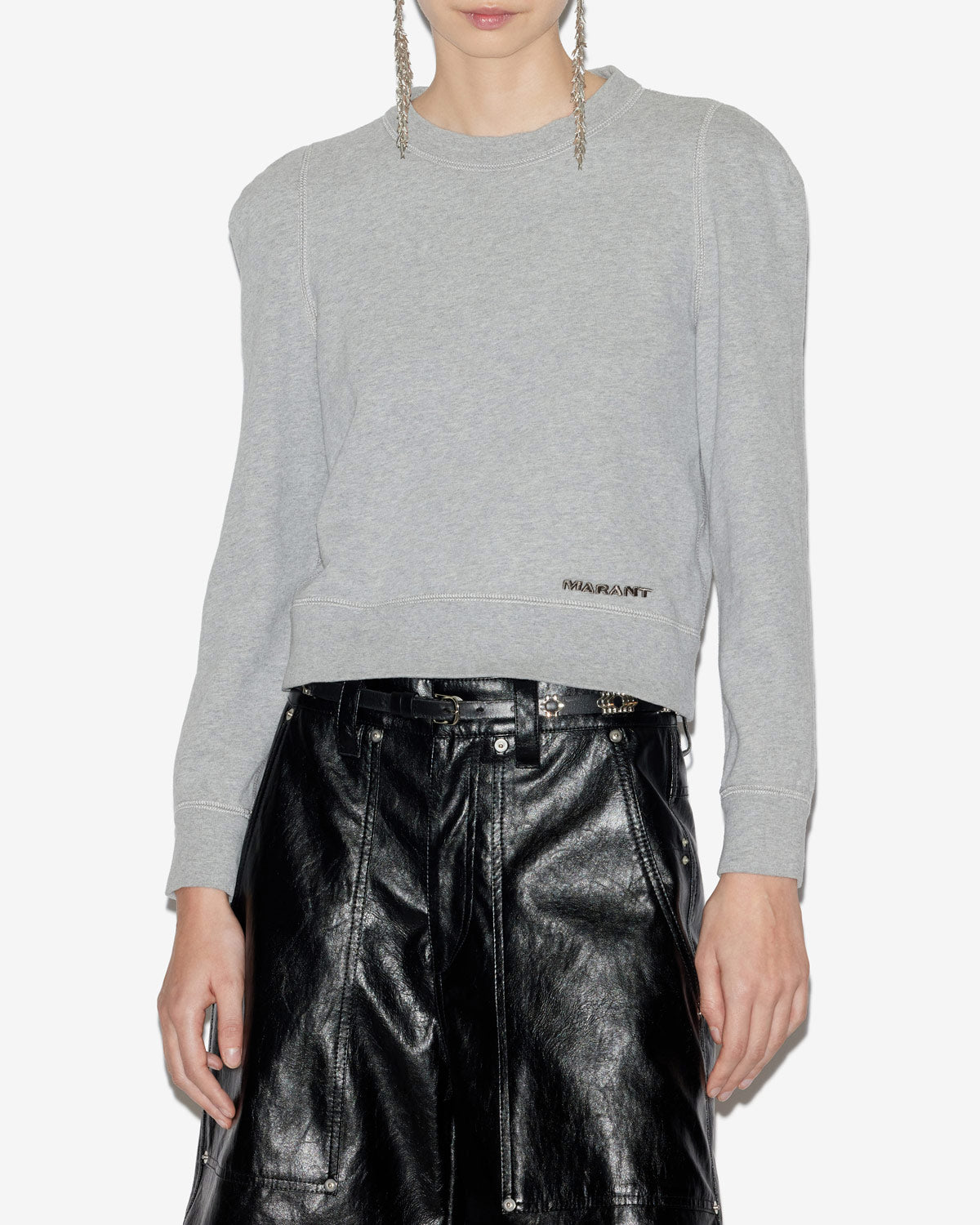 Felpa prissa in cotone con spalle strutturate - Grigio - Woman - 3