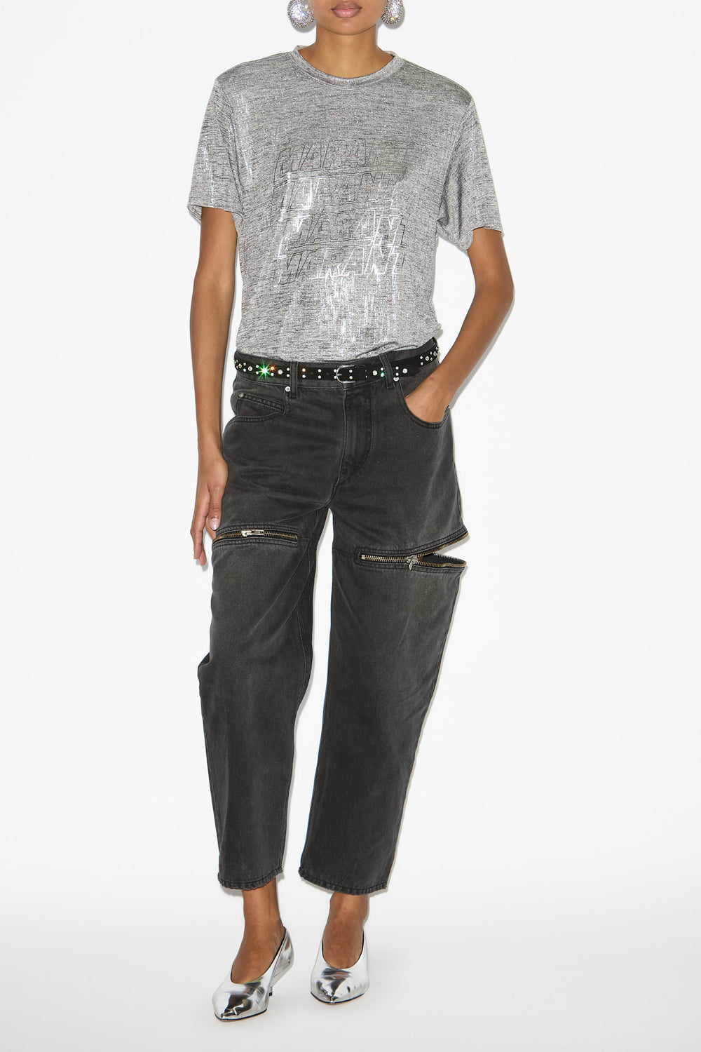Camiseta de punto jersey metalizado con logos zoeline - Gray-silver - Woman - 2