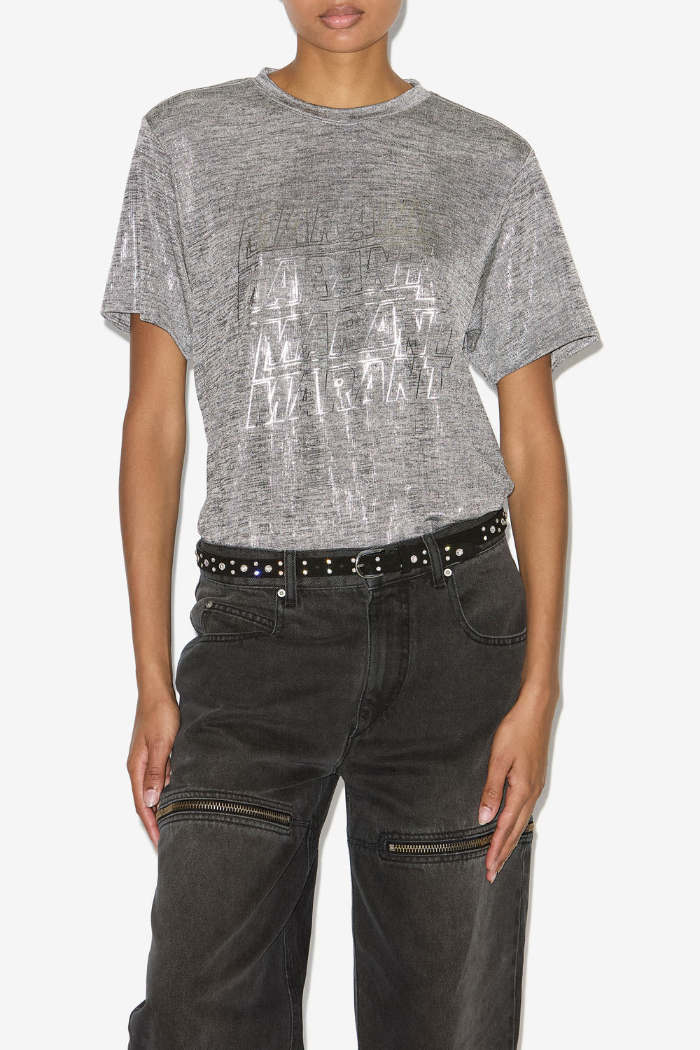 Camiseta de punto jersey metalizado con logos zoeline - Gray-silver - Woman - 4