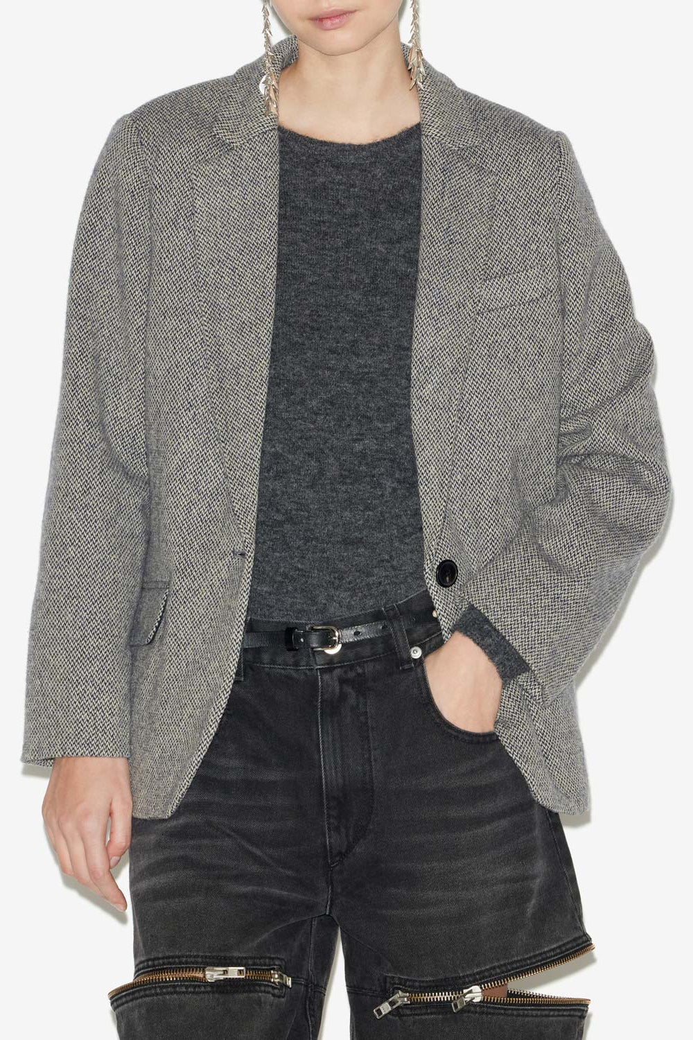 Veste tailleur en laine mélangée charlyne - Noir et écru - Woman - 4