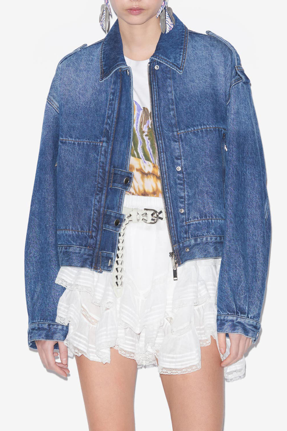 Giacca julie corta in denim tinta unita stile workwear - Blu - Woman - 4