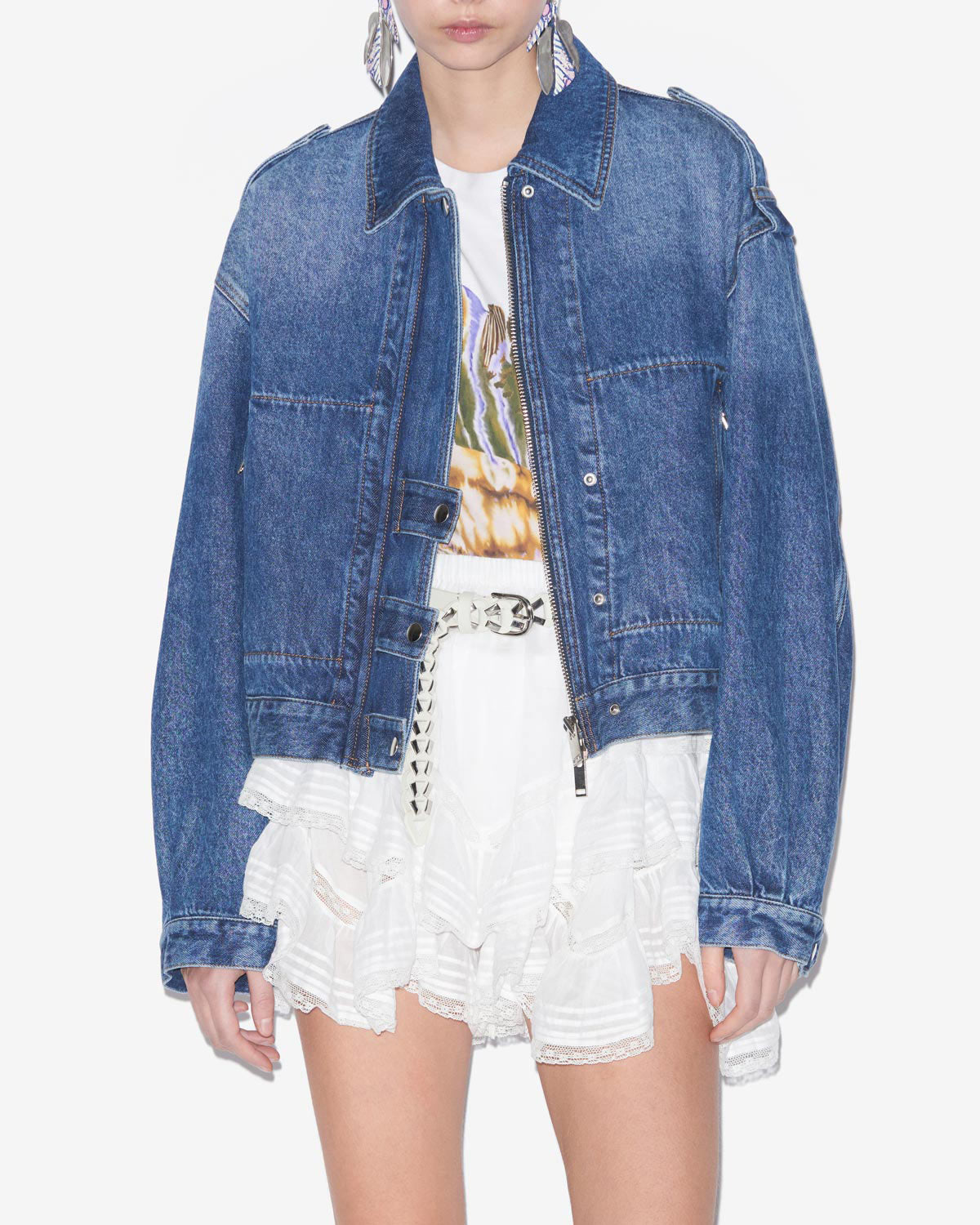 Giacca julie corta in denim tinta unita stile workwear - Blu - Woman - 3