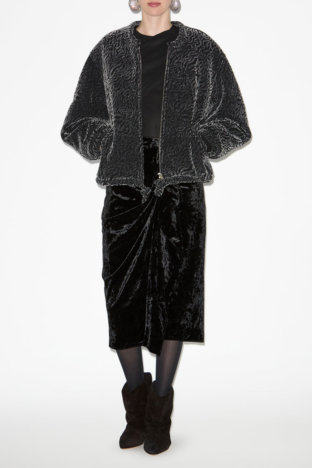 Veste bomber abelina en velours dévoré - Noir métallique - Woman - 2