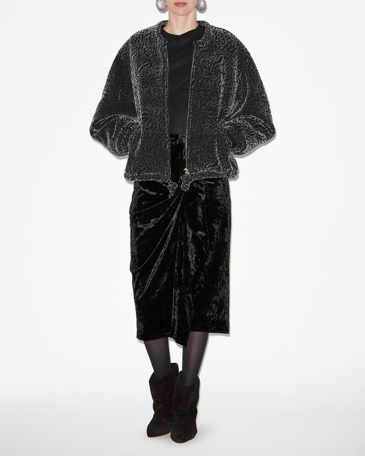 Veste bomber abelina en velours dévoré - Noir métallique - Woman - 1