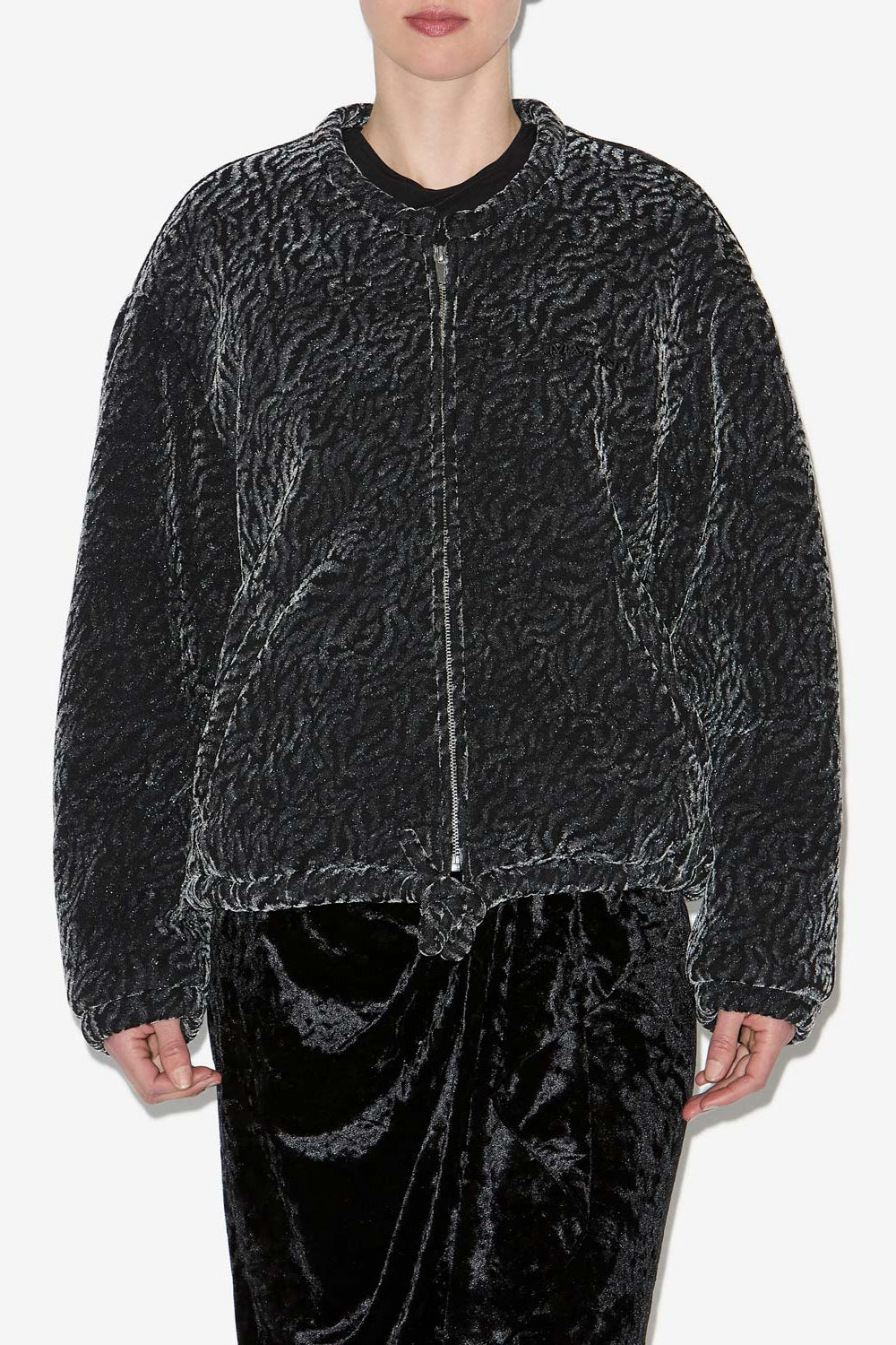 Veste bomber abelina en velours dévoré - Noir métallique - Woman - 4