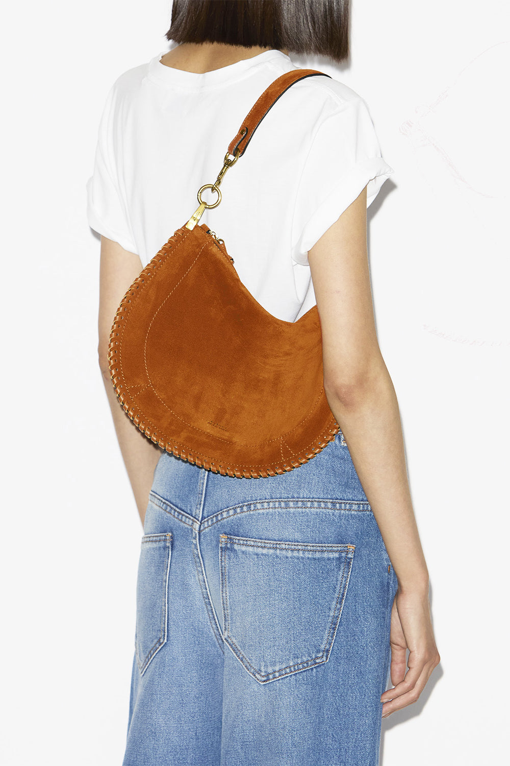 Sac oskan soft zip en cuir de veau velours tressé - Cognac - Woman - 2