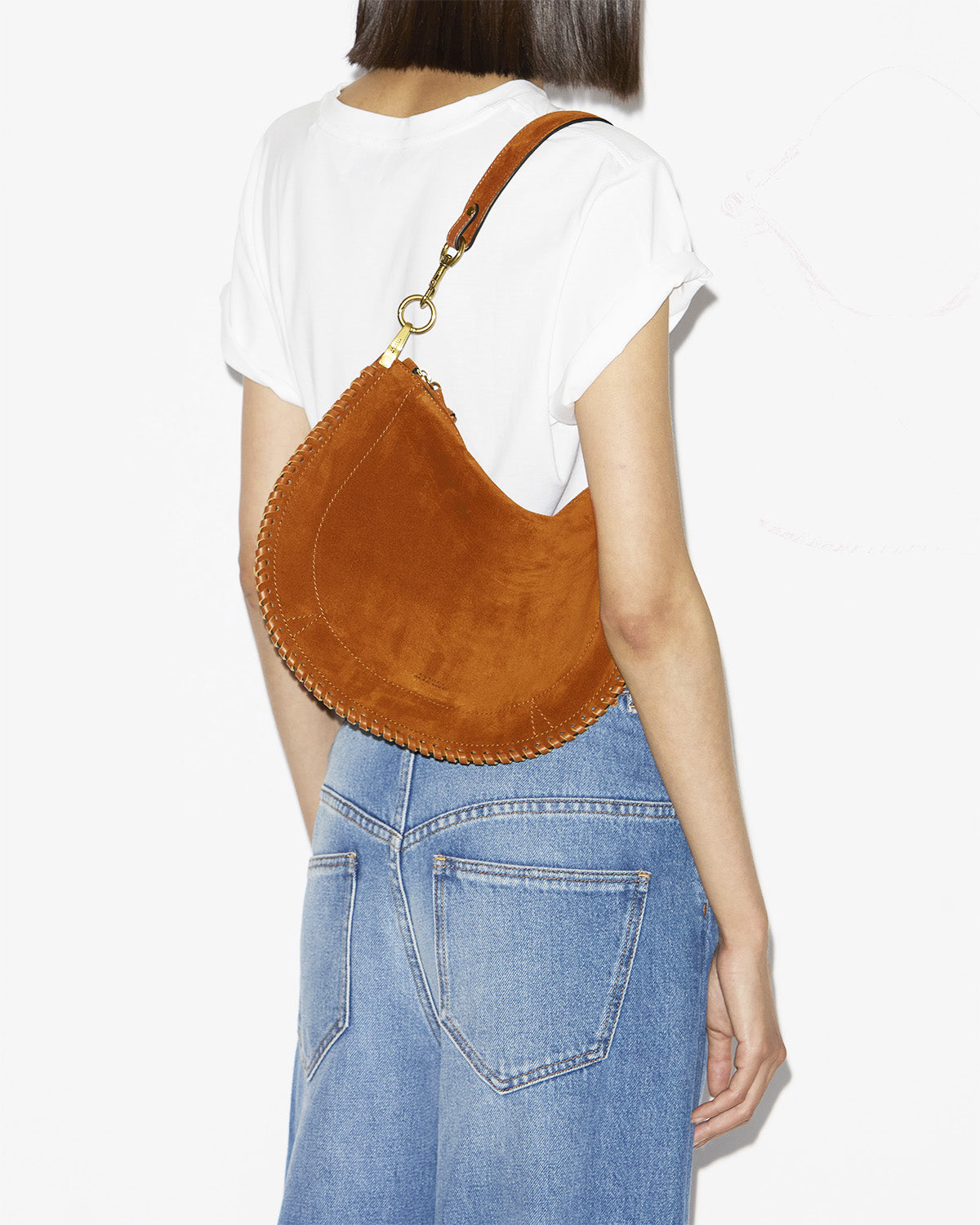 Bolso oskan soft zip de piel de ante de becerro trenzada - Cognac - Woman - 4