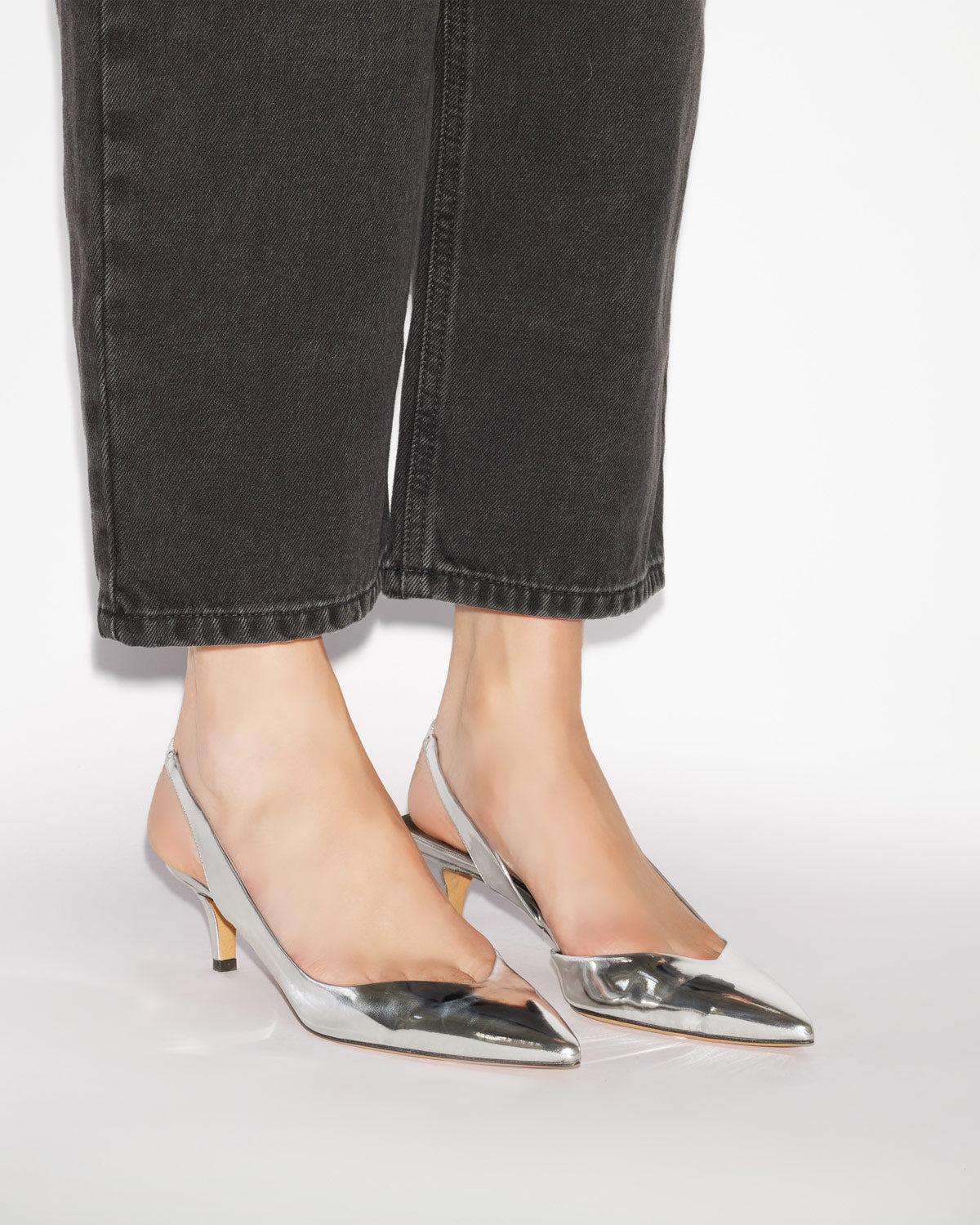 Décolleté padim slingback con tacco effetto specchio - Argento - Woman - 5