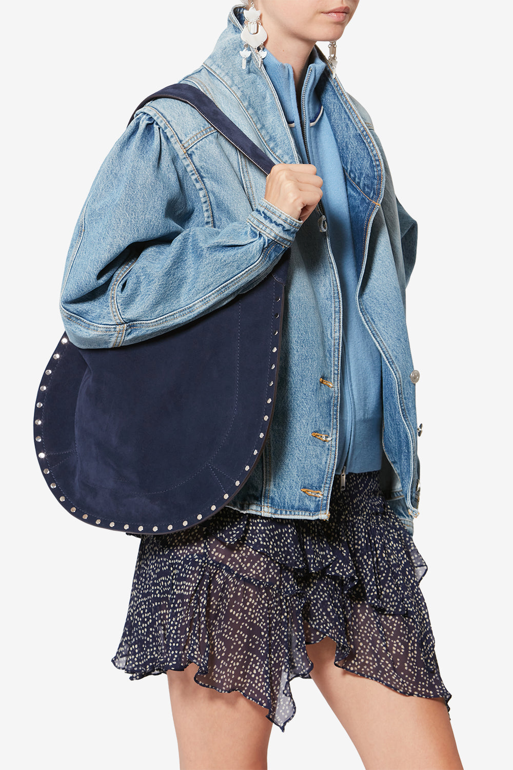 Borsetta oskan hobo soft zip in pelle di vitello scamosciata - Dark midnight - Woman - 2