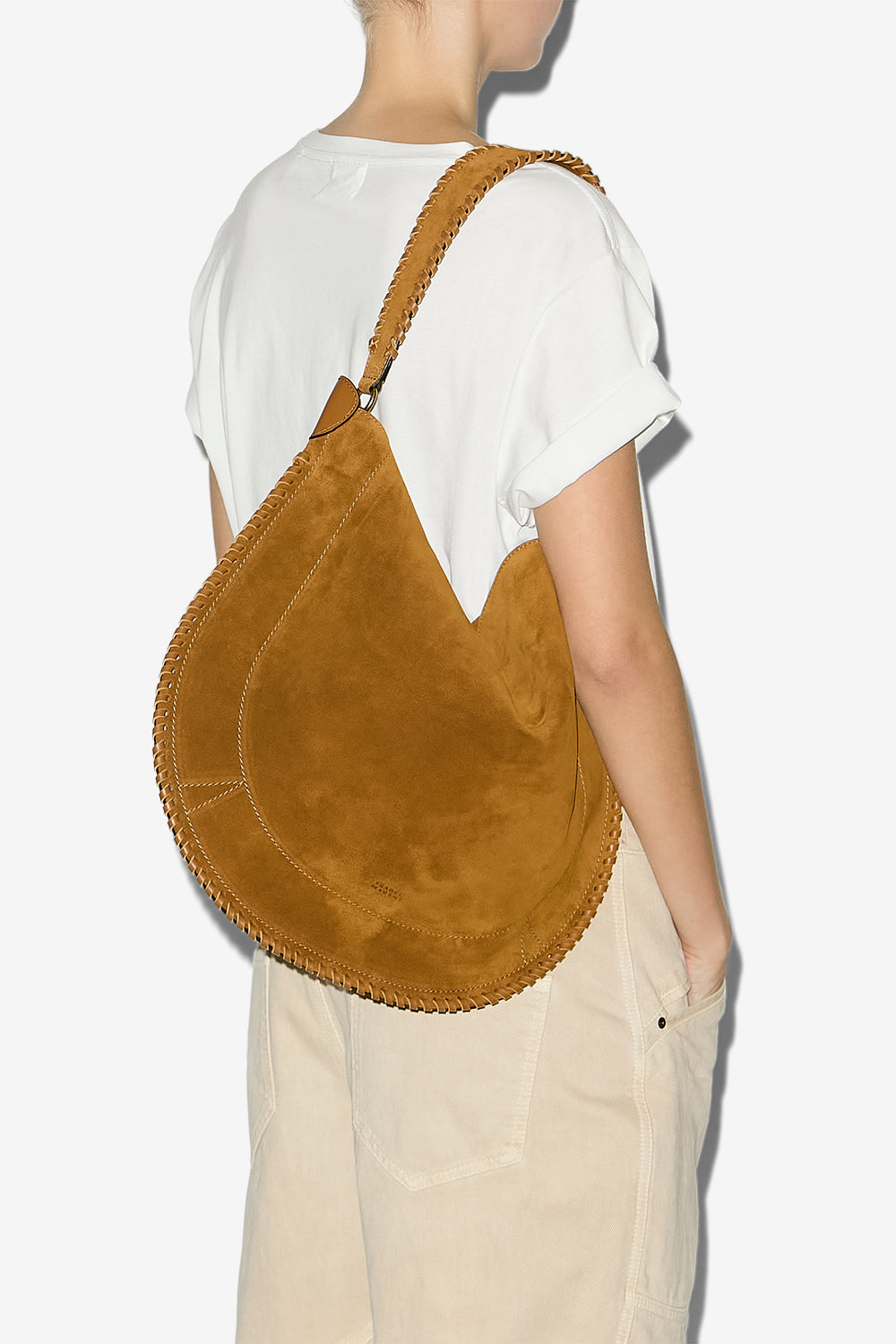 Sac en cuir de veau velours tressé oskan hobo soft - Cognac - Woman - 7