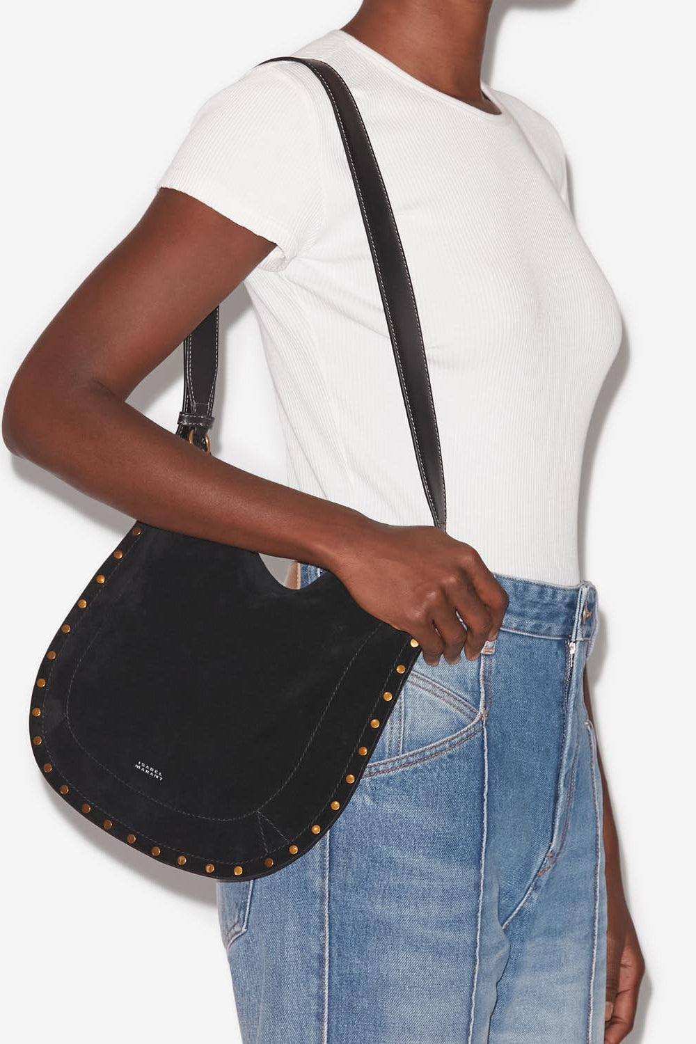 Borsa oskan soft in pelle di vitello scamosciata - Nero - Woman - 2