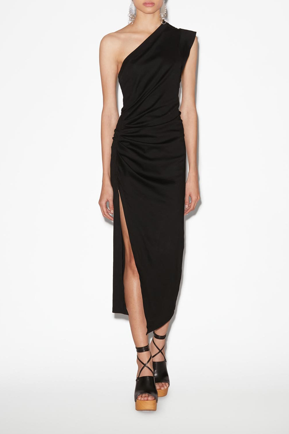Maude long draped asymmetrical dress - Black - Woman - 2