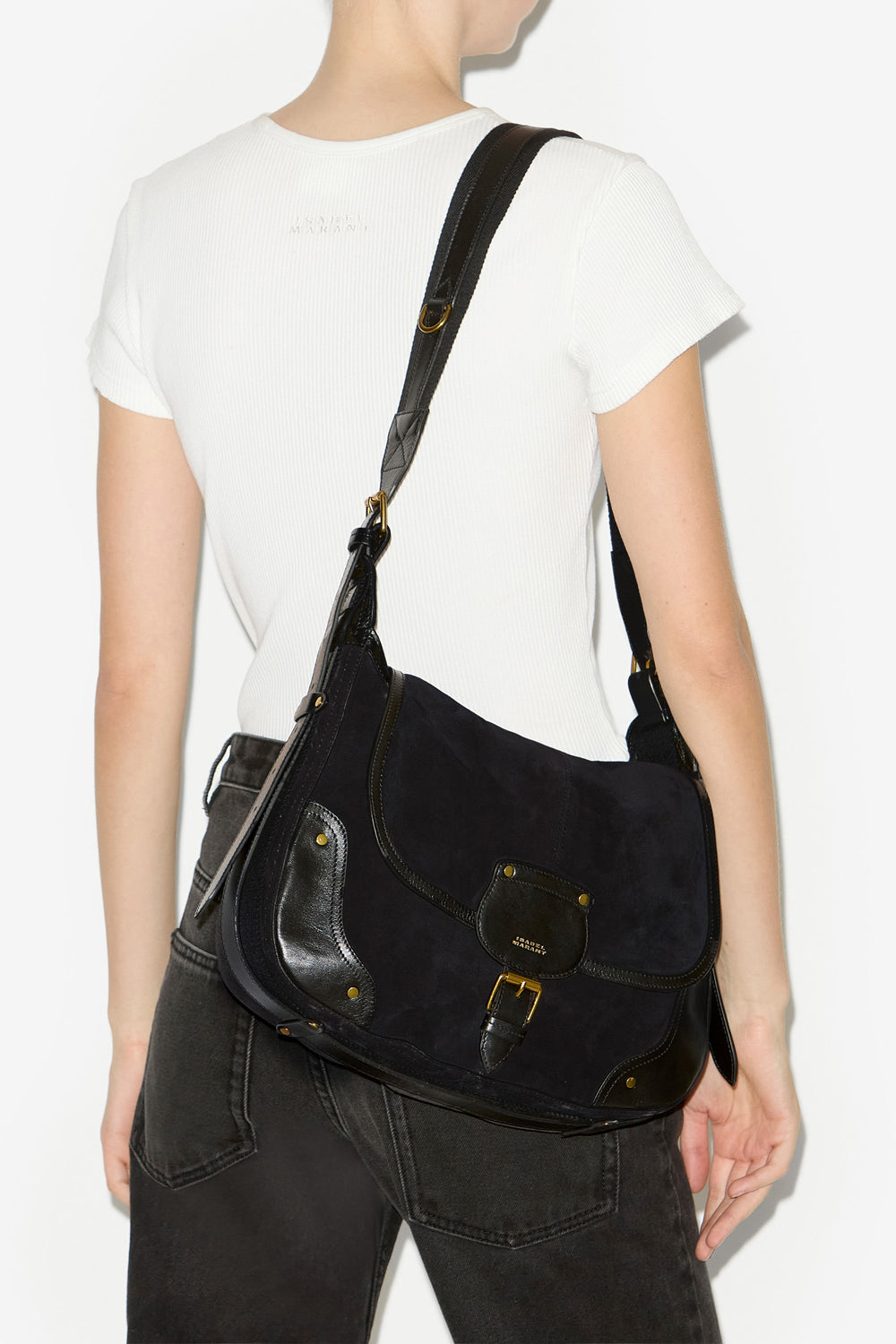 Sac besace sierra en cuir velours - Noir délavé - Woman - 2