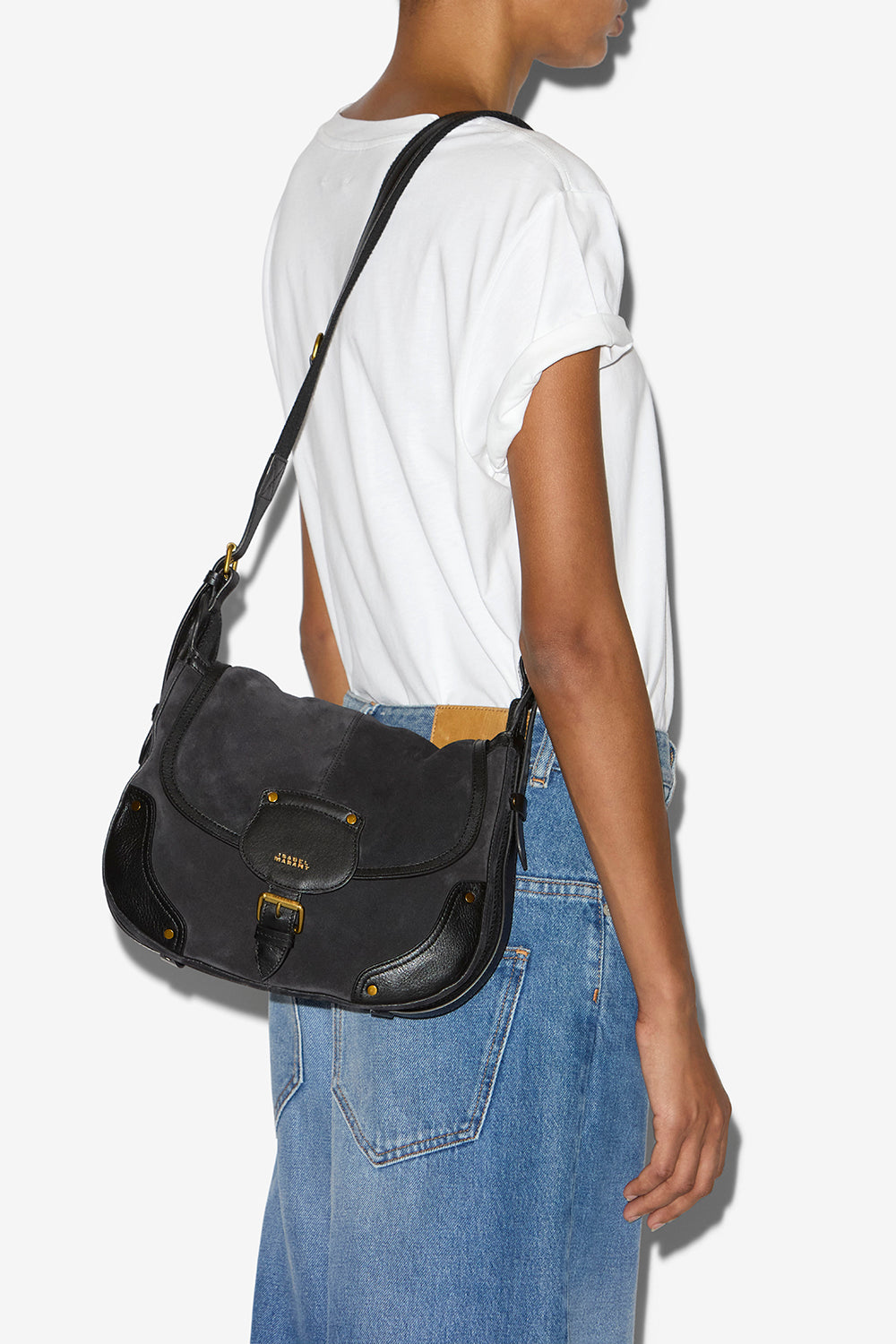 Sac besace sierra s en cuir de veau velours - Noir délavé - Woman - 2