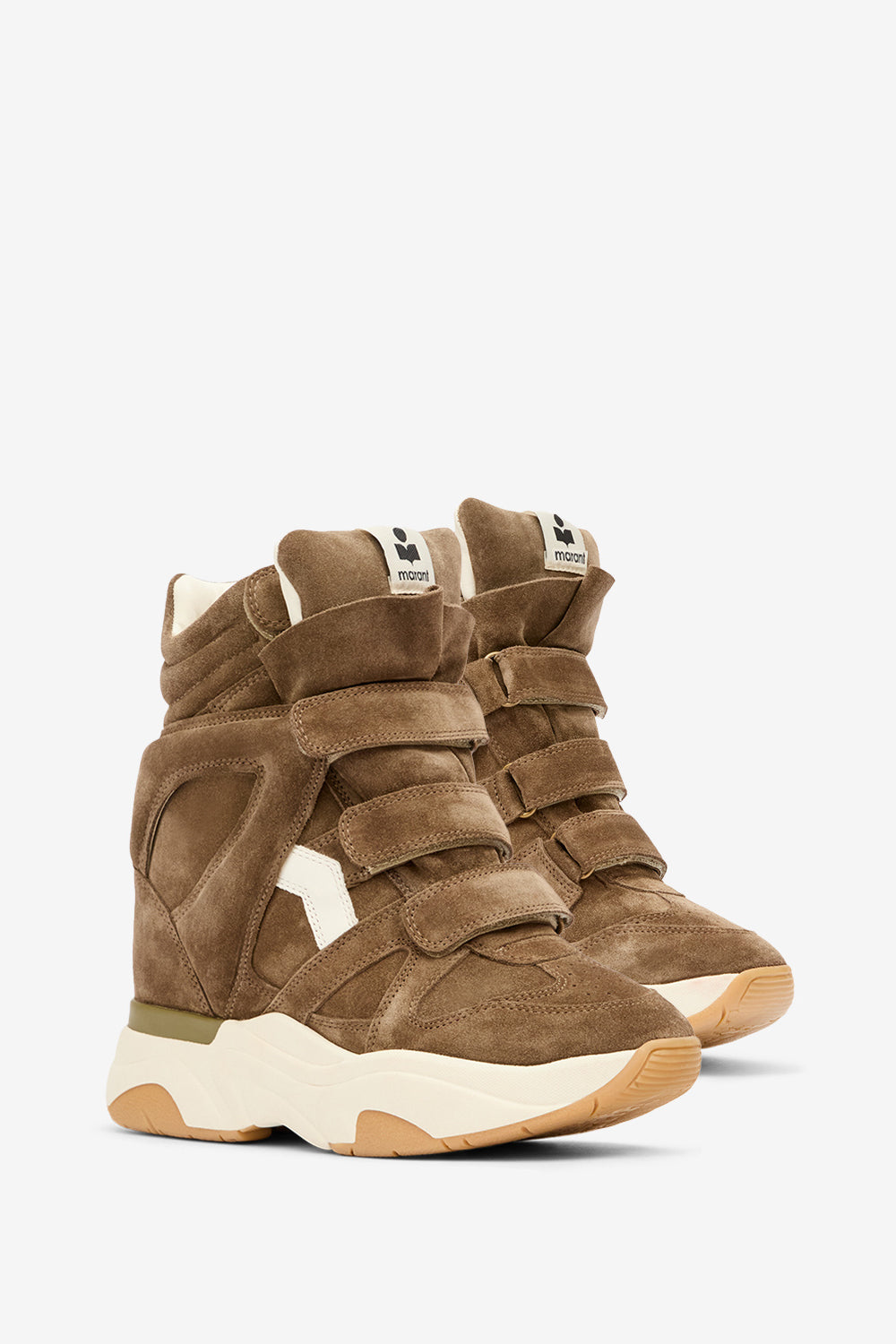 Sneakers high-cut con zeppa balskee in pelle di vitello scamosciata - Khaki-ecru - Woman - 3