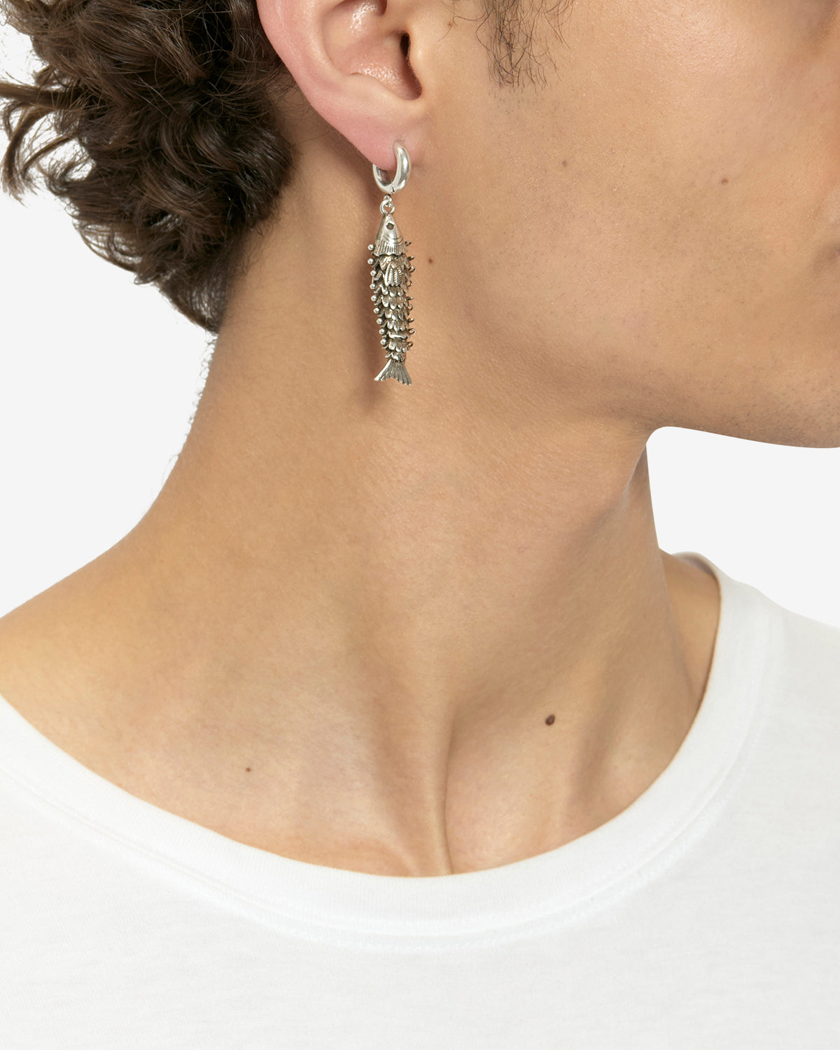 River man fish-shaped pendant earring - Silver - Man - 2