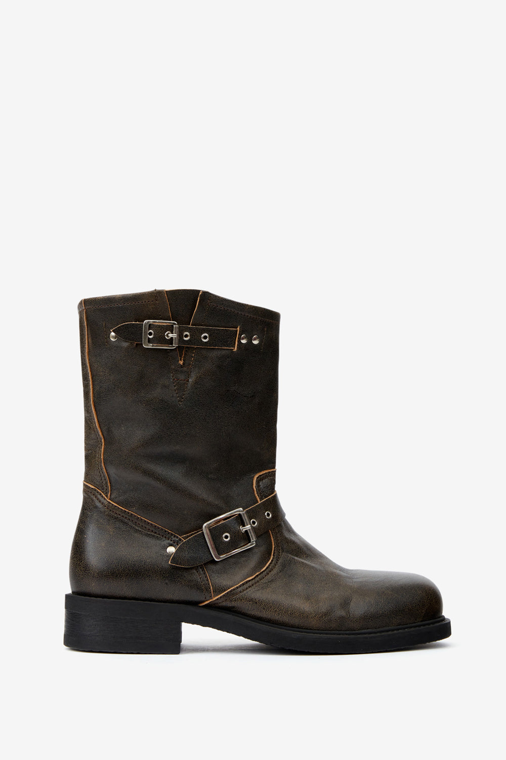 가지오(gazio) 빈티지 효과 가죽 바이커 스타일 부츠 - Vintage brown - Man - 1