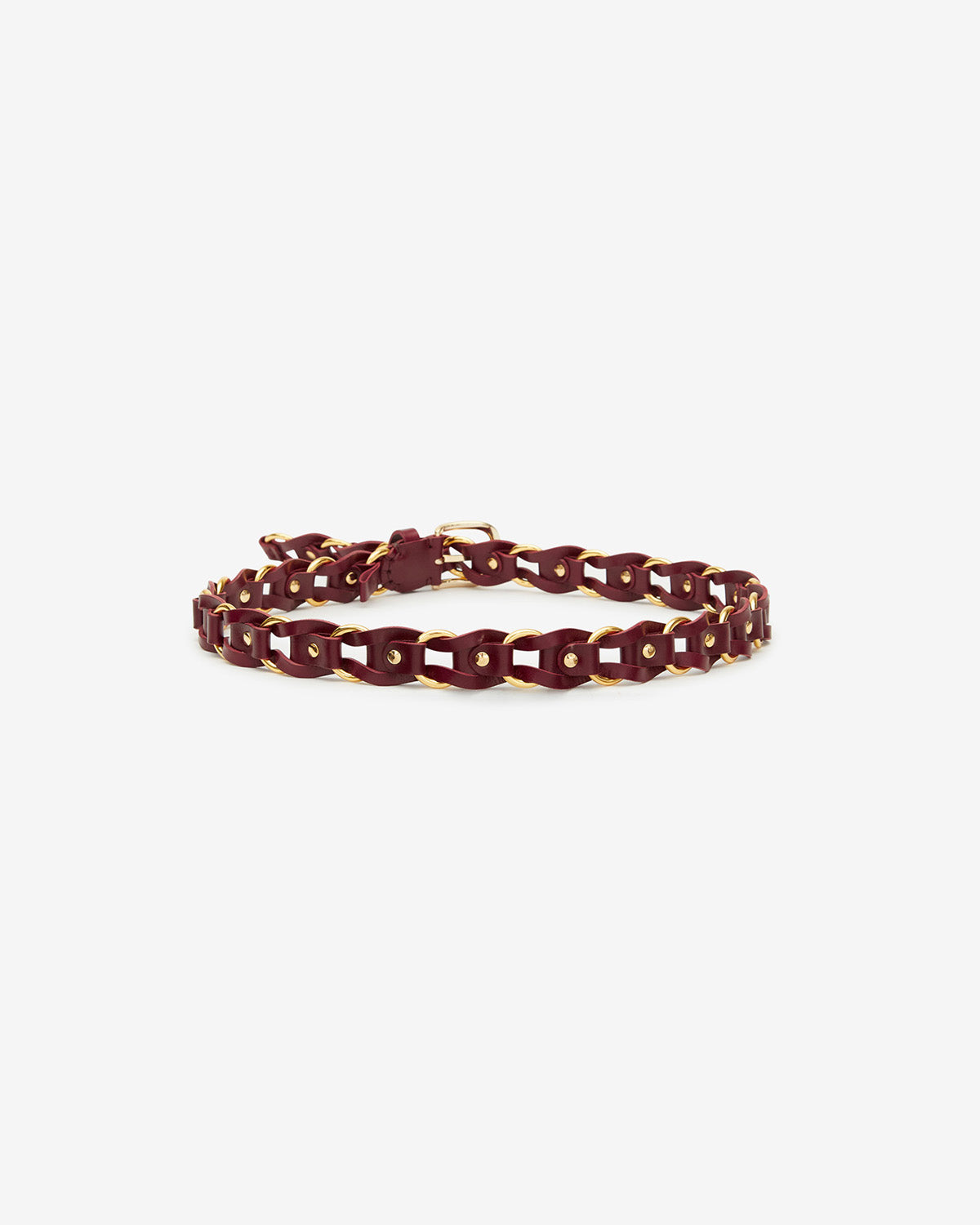 Bali interwoven leather and metal belt - Burgundy-gold - Woman - 2