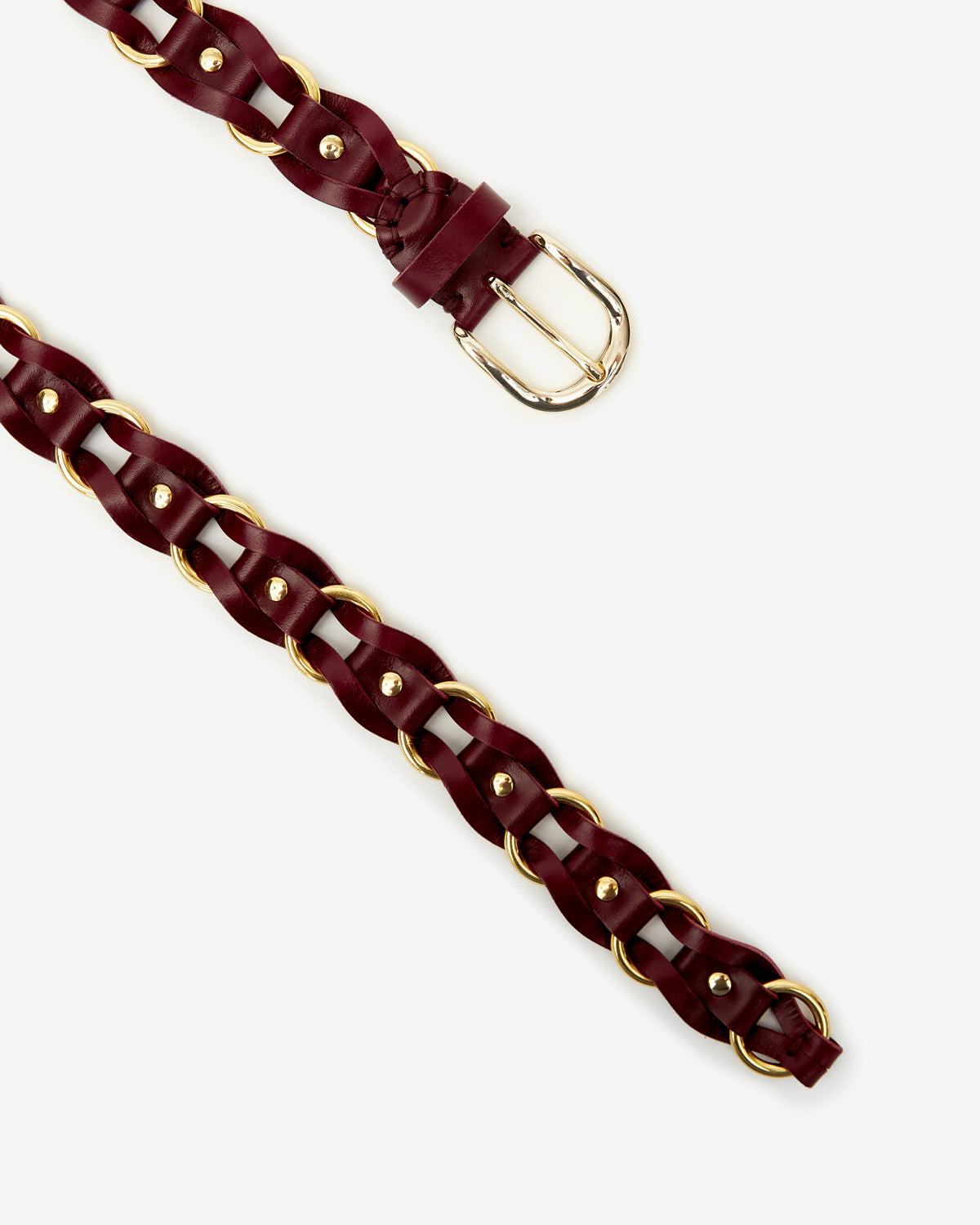 Bali interwoven leather and metal belt - Burgundy-gold - Woman - 3