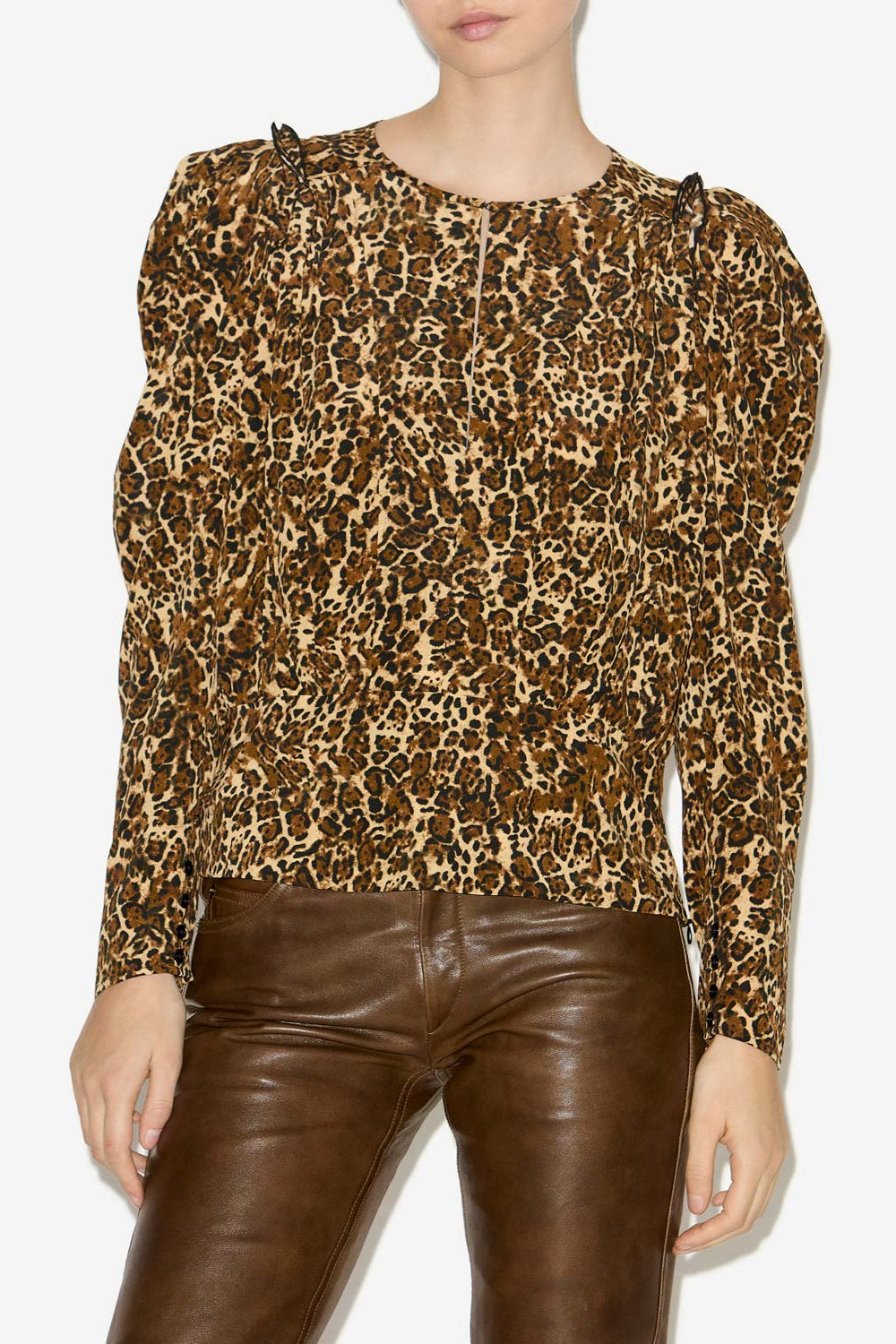 Zarga pleated blouse in printed silk - Leopard - Woman - 4