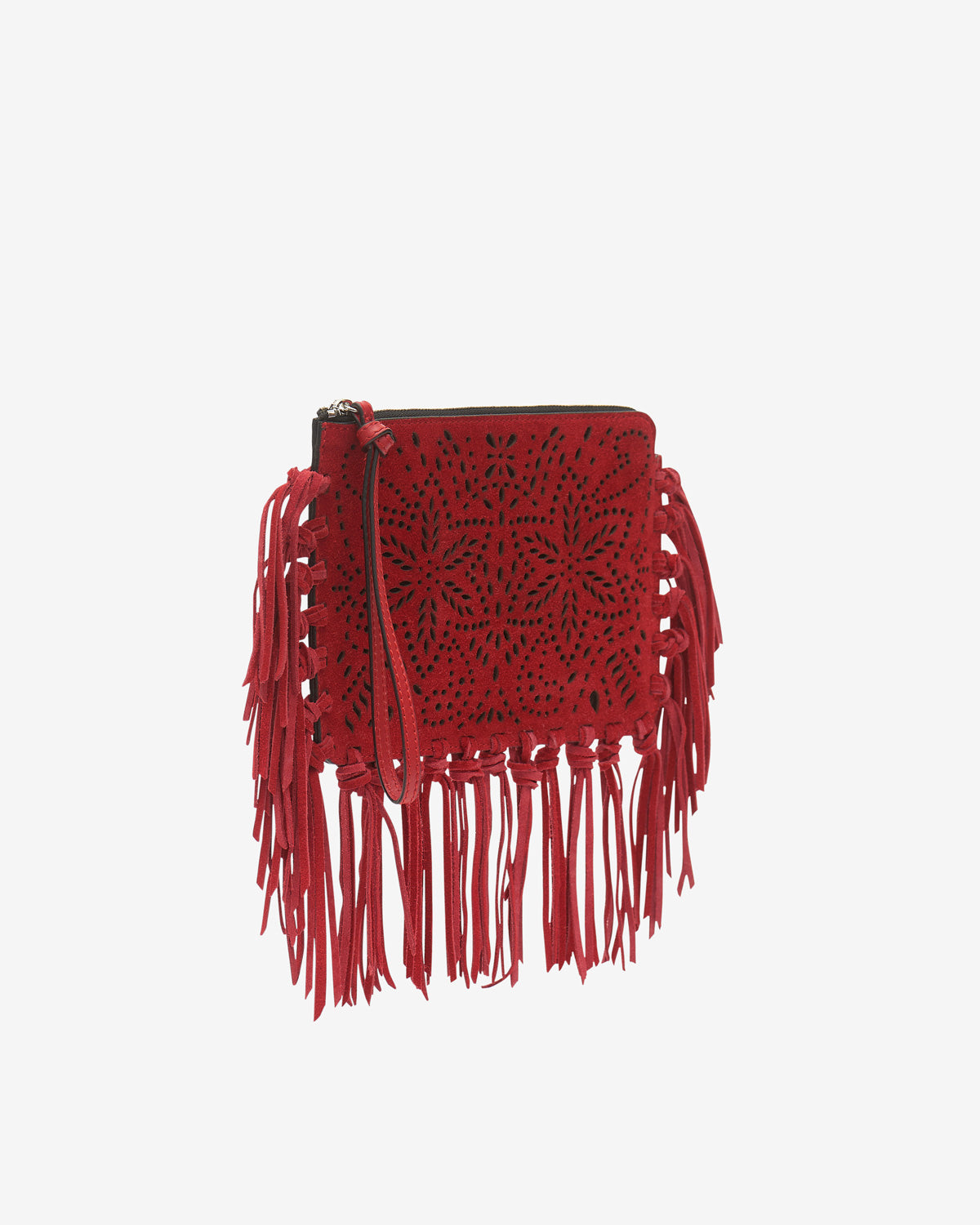 Flat pouch fringed leather clutch bag - Red - Woman - 4