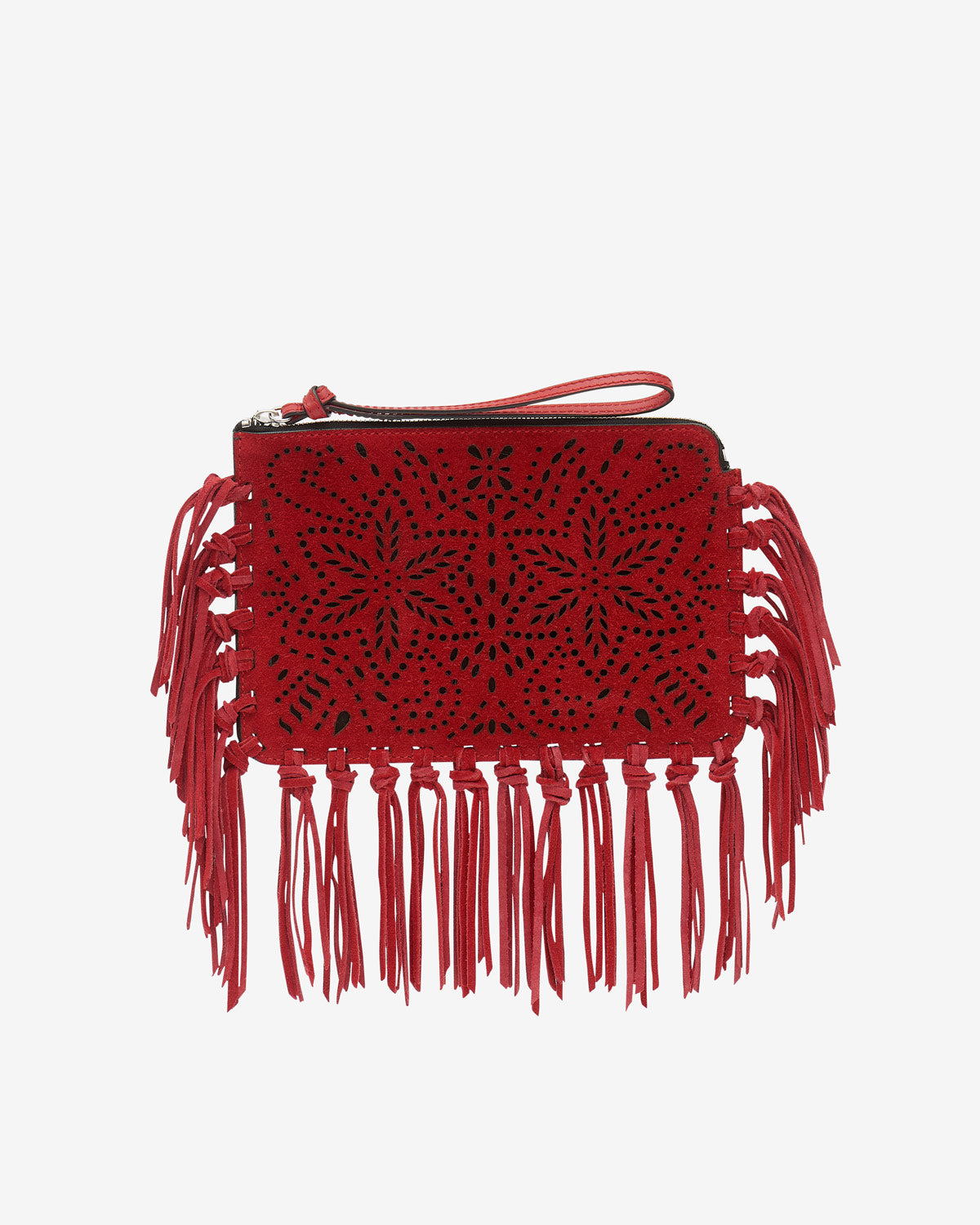 Flat pouch fringed leather clutch bag - Red - Woman - 1